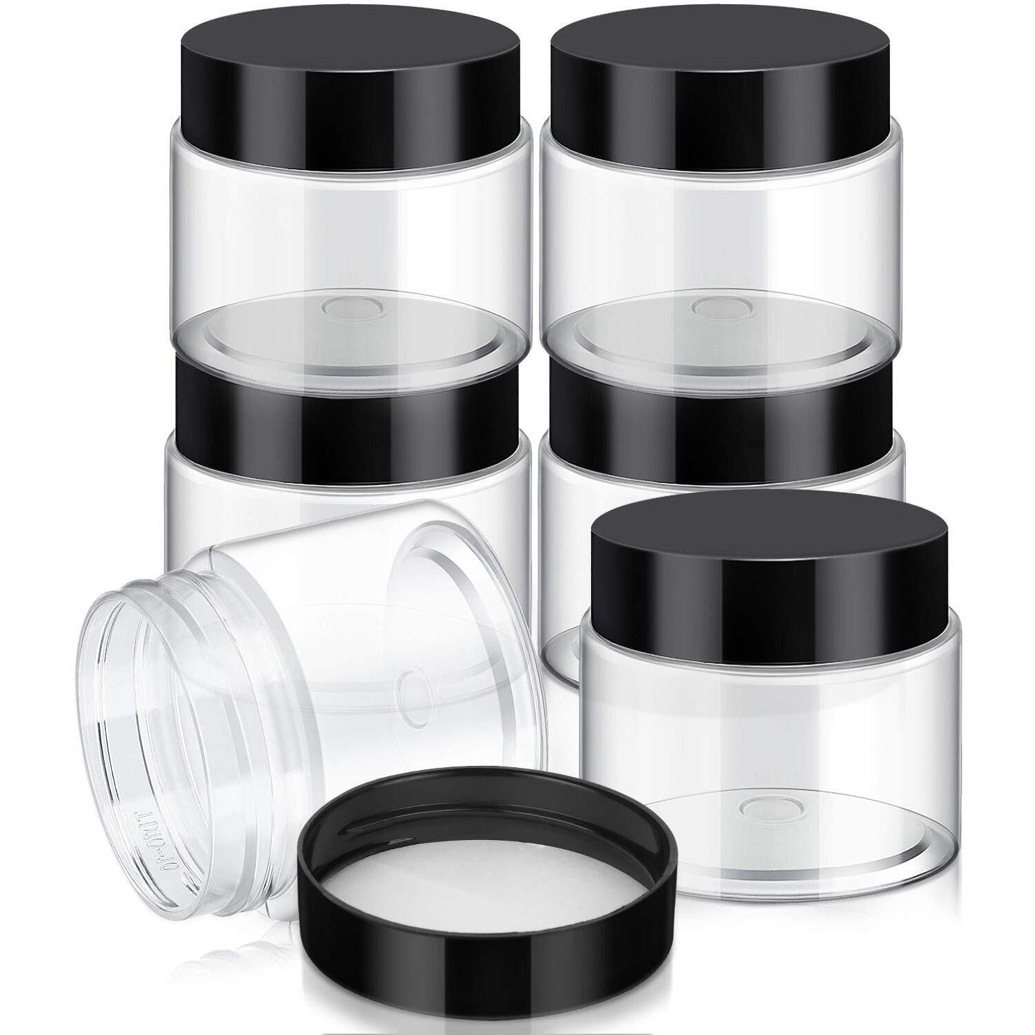 12 Pack 3 Oz Plastic Container Jars With Lids Round Clear Travel Cosmetic Container Jars For Toiletries, Lotion, Cream, Ointments, Makeup, Rhinestone, Samples, Kitchen Storage (Black)