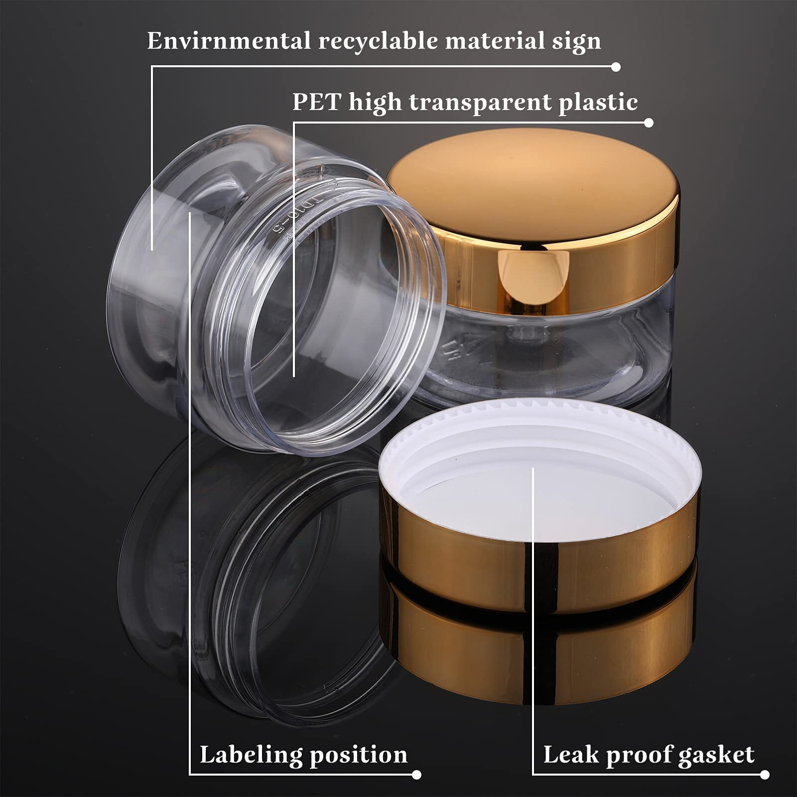 Satinior 12 Pack 6 Oz Plastic Container Jars With Lids Round Clear Travel Cosmetic Container Slime Jars For Toiletries, Lotion, Cream, Ointments, Makeup, Rhinestone, Samples, Kitchen Storage(Gold)