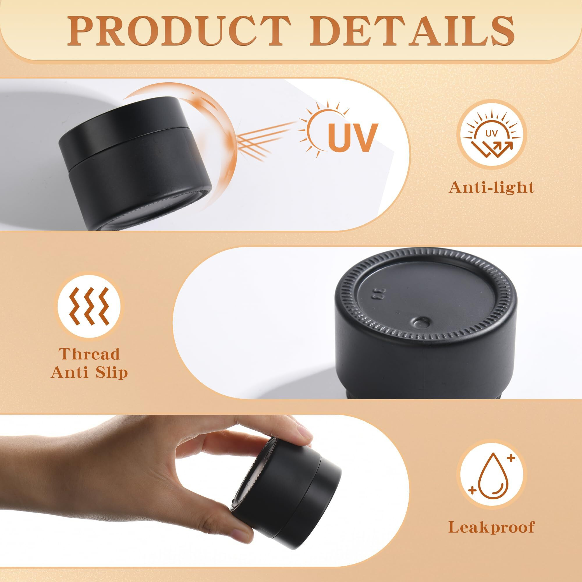 Glass Jars With Lids,Eco-Friendly Cosmetic Containers With Airtight Black Lids & Liners, Multi-Color Options For Cream, Lotion, Body Butter, Diy Skincare Travel Jars (Frosted Black, 1Oz)