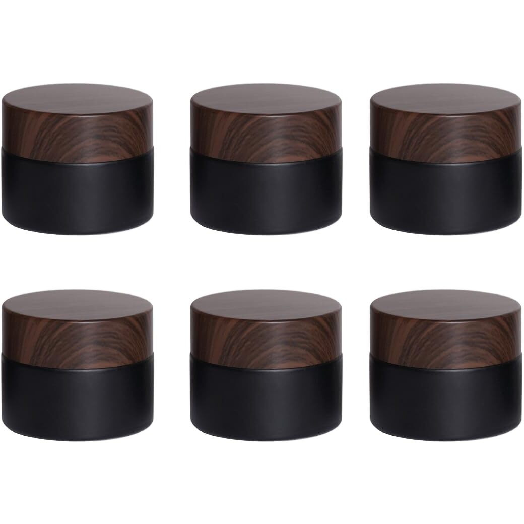 Miayon 6Pcs 0.53 Oz Small Travel Lotion Containers With Lids Glass Sample Empty Round Cosmetic Jar Bottles For Creams Makeup Lotion Toiletries Storage (Black, 15 Gram)