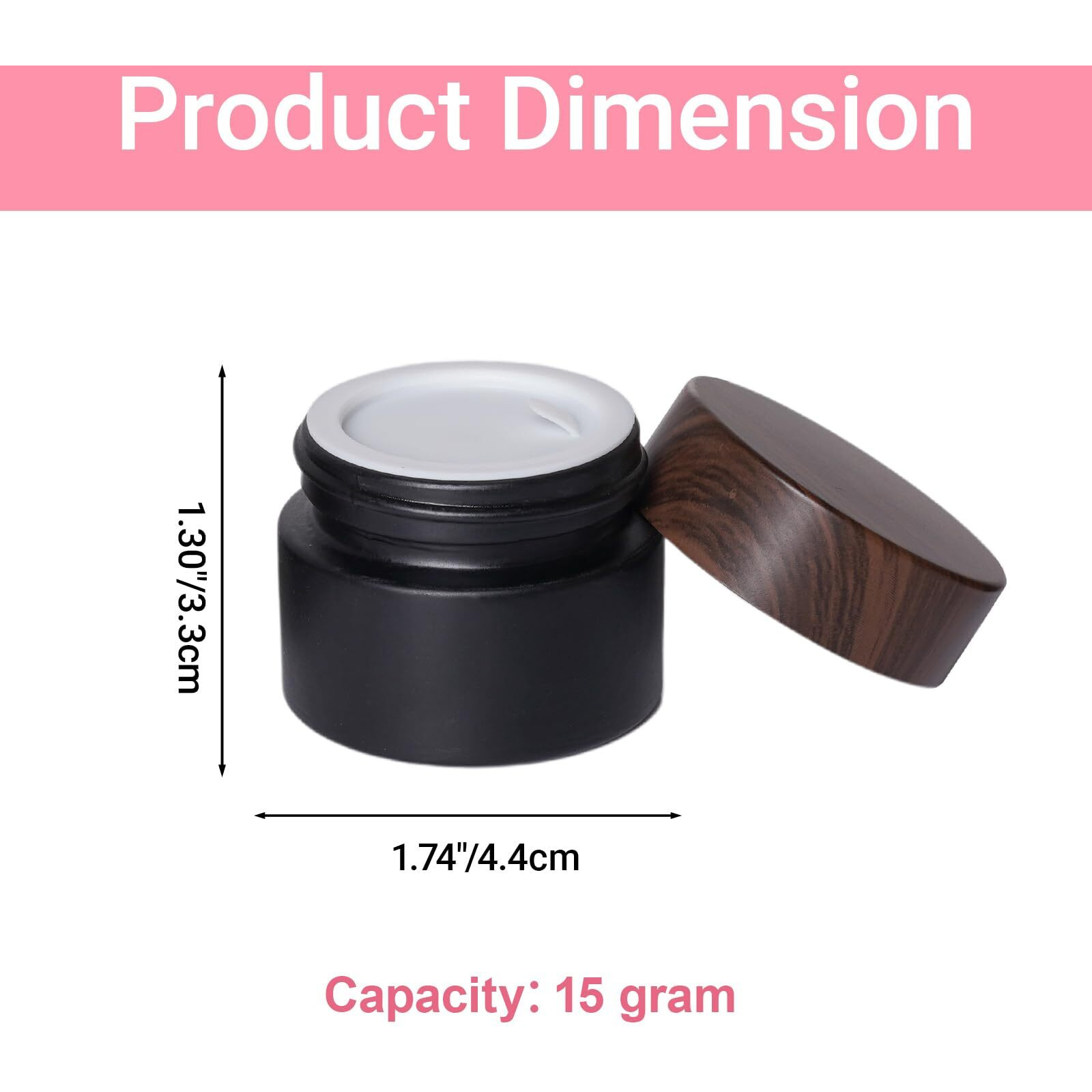 Miayon 6Pcs 0.53 Oz Small Travel Lotion Containers With Lids Glass Sample Empty Round Cosmetic Jar Bottles For Creams Makeup Lotion Toiletries Storage (Black, 15 Gram)