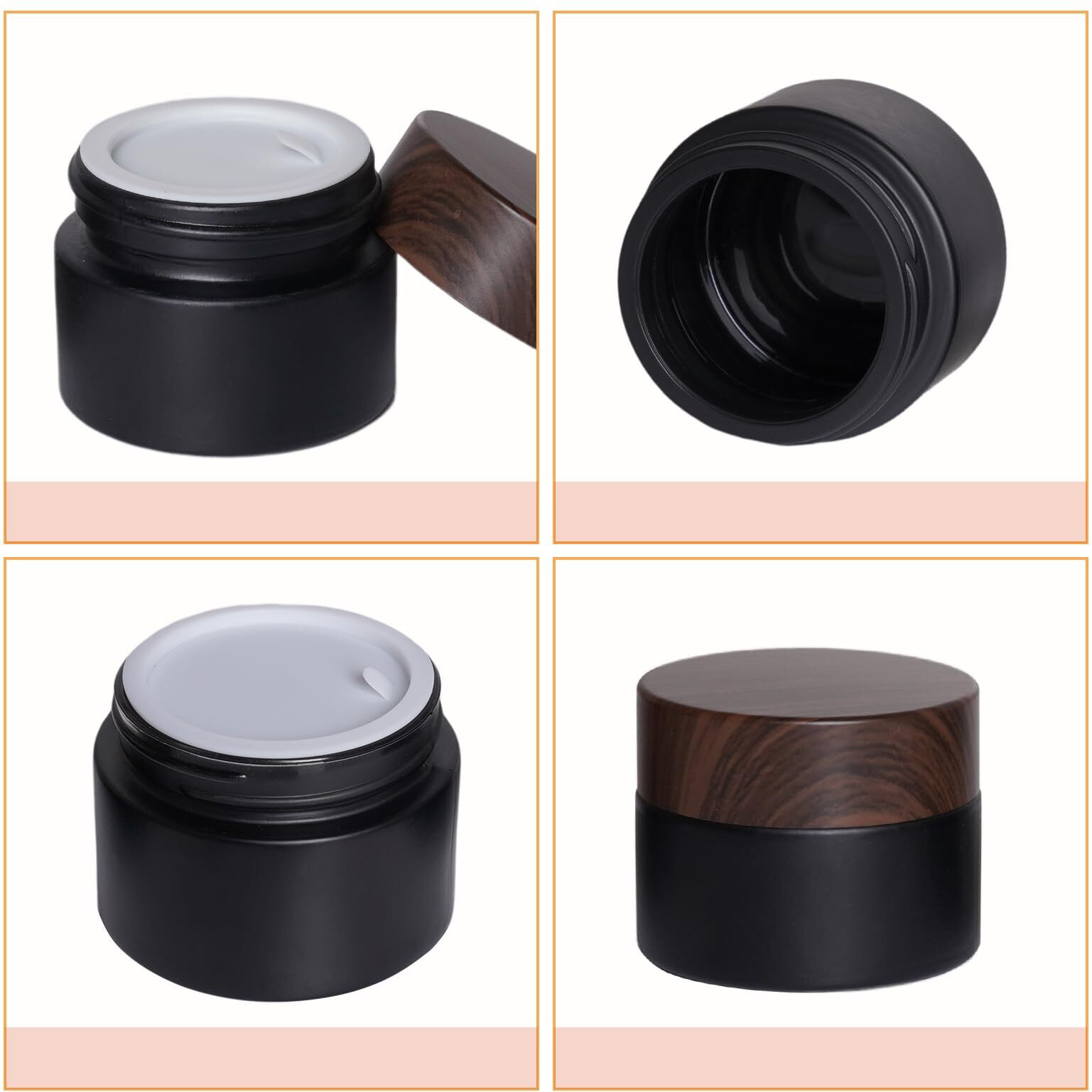 Miayon 6Pcs 0.53 Oz Small Travel Lotion Containers With Lids Glass Sample Empty Round Cosmetic Jar Bottles For Creams Makeup Lotion Toiletries Storage (Black, 15 Gram)