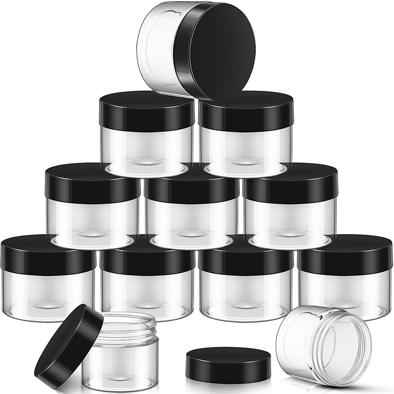 Satinior 12 Pack 12 Oz Plastic Container Jars With Lids Round Clear Travel Cosmetic Container Slime Jars For Toiletries, Lotion, Cream, Ointments, Makeup, Rhinestone, Samples, Kitchen Storage(Black)