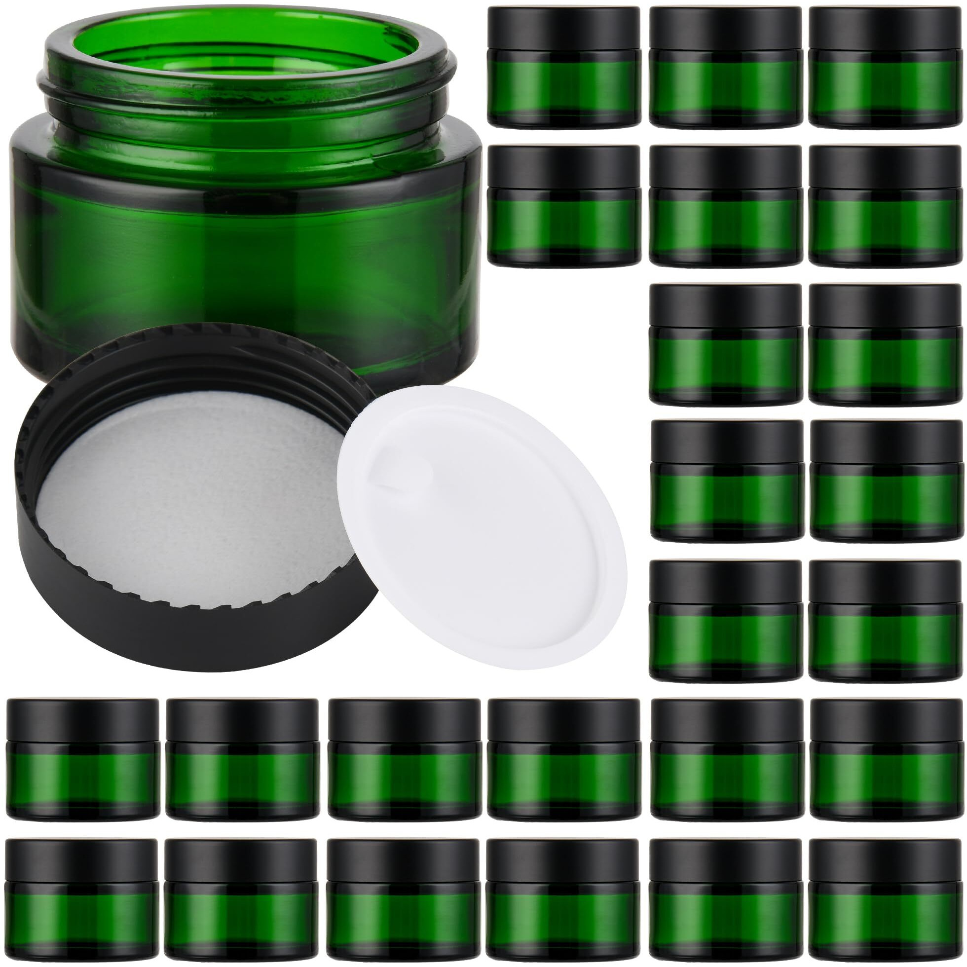 Glass Jars With Lids,Eco-Friendly Cosmetic Containers With Airtight Black Lids & Liners, Multi-Color Options For Cream, Lotion, Body Butter, Diy Skincare Travel Jars (Green, 1Oz)