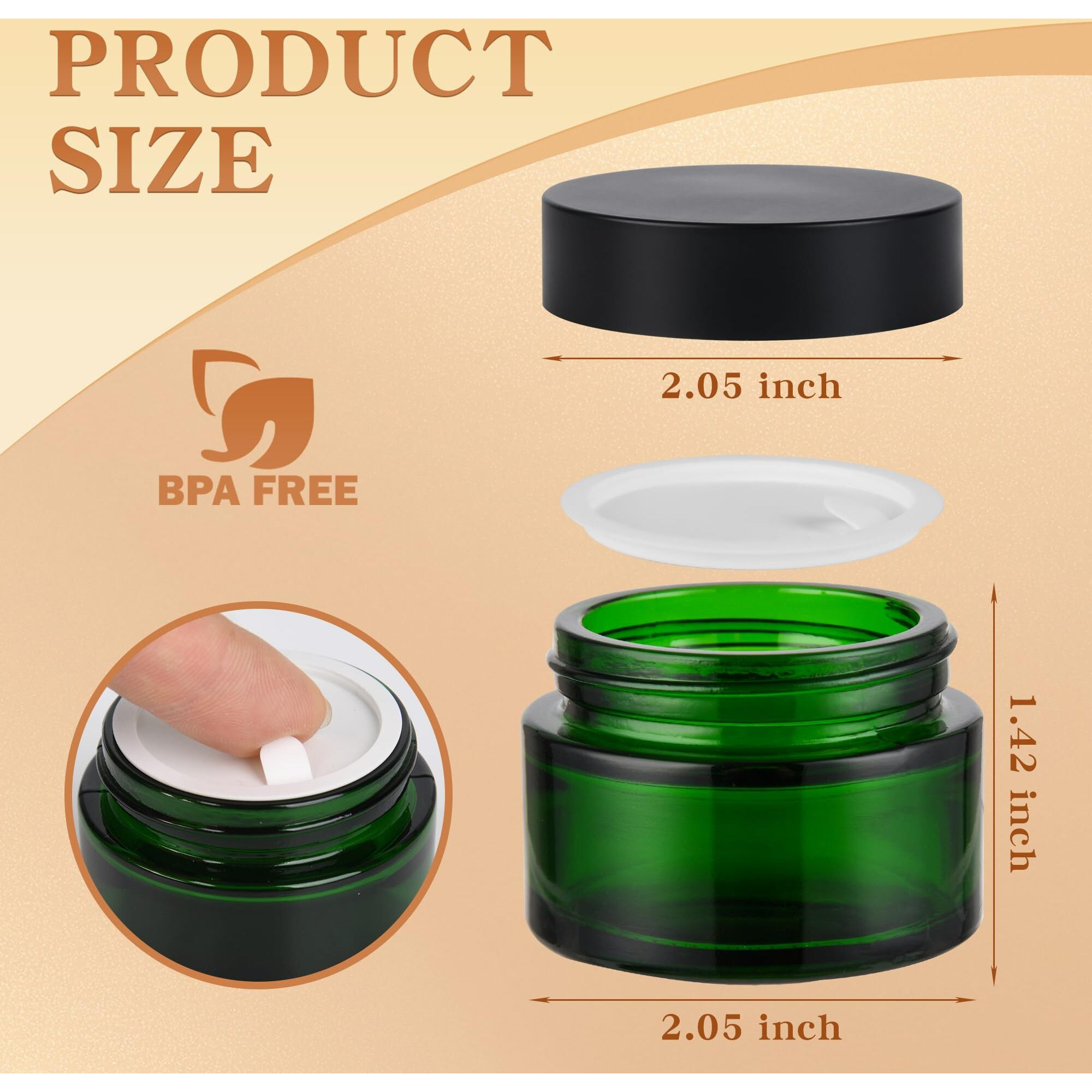 Glass Jars With Lids,Eco-Friendly Cosmetic Containers With Airtight Black Lids & Liners, Multi-Color Options For Cream, Lotion, Body Butter, Diy Skincare Travel Jars (Green, 1Oz)