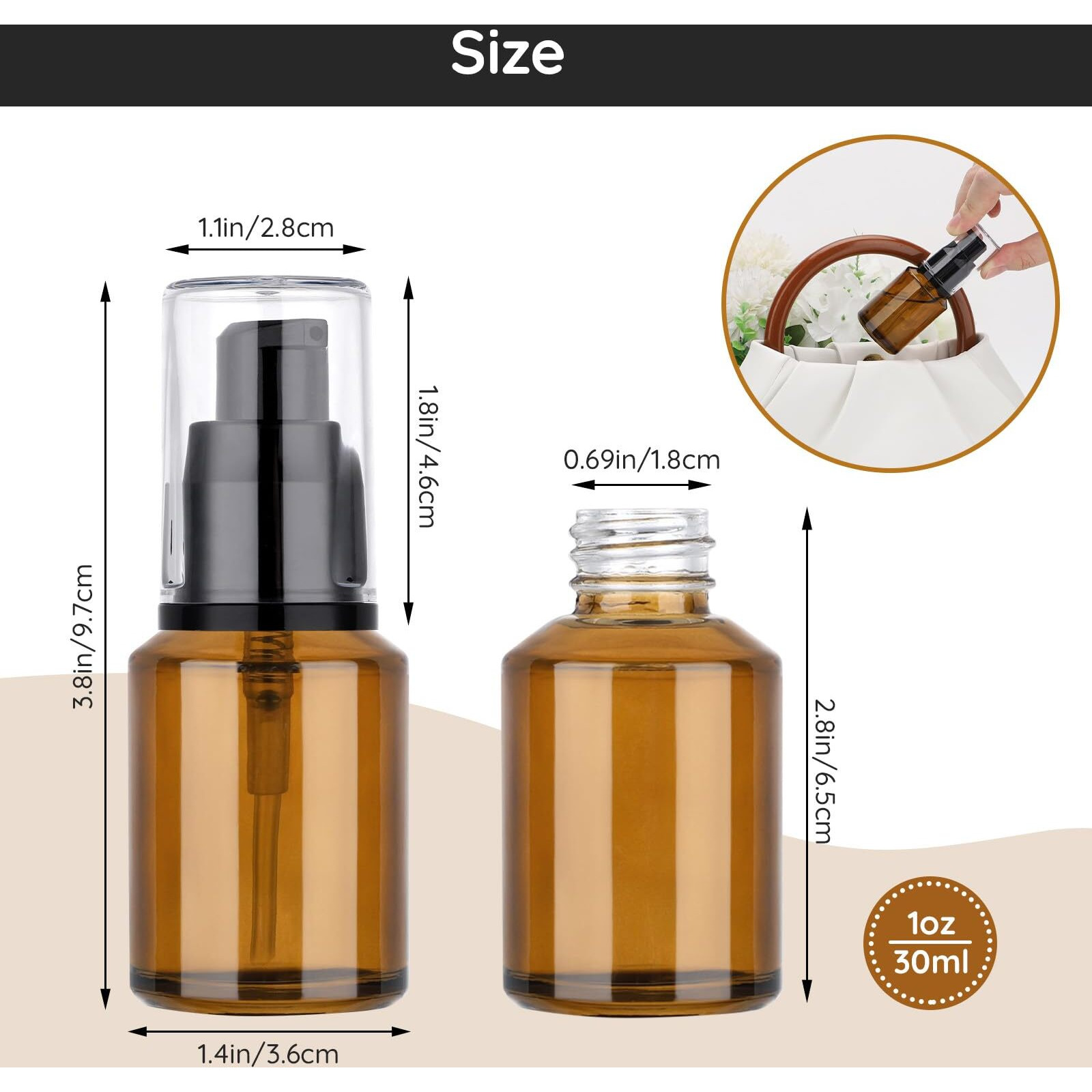 Segbeauty 1Oz Refillable Lotion Bottle With Pump, Pack Of 5 Frosted Travel Glass Bottles Creams Lotion Containers Foundation Bottle For Travel Size, 30Ml Makeup Pump Dispenser For Toiletries Amber
