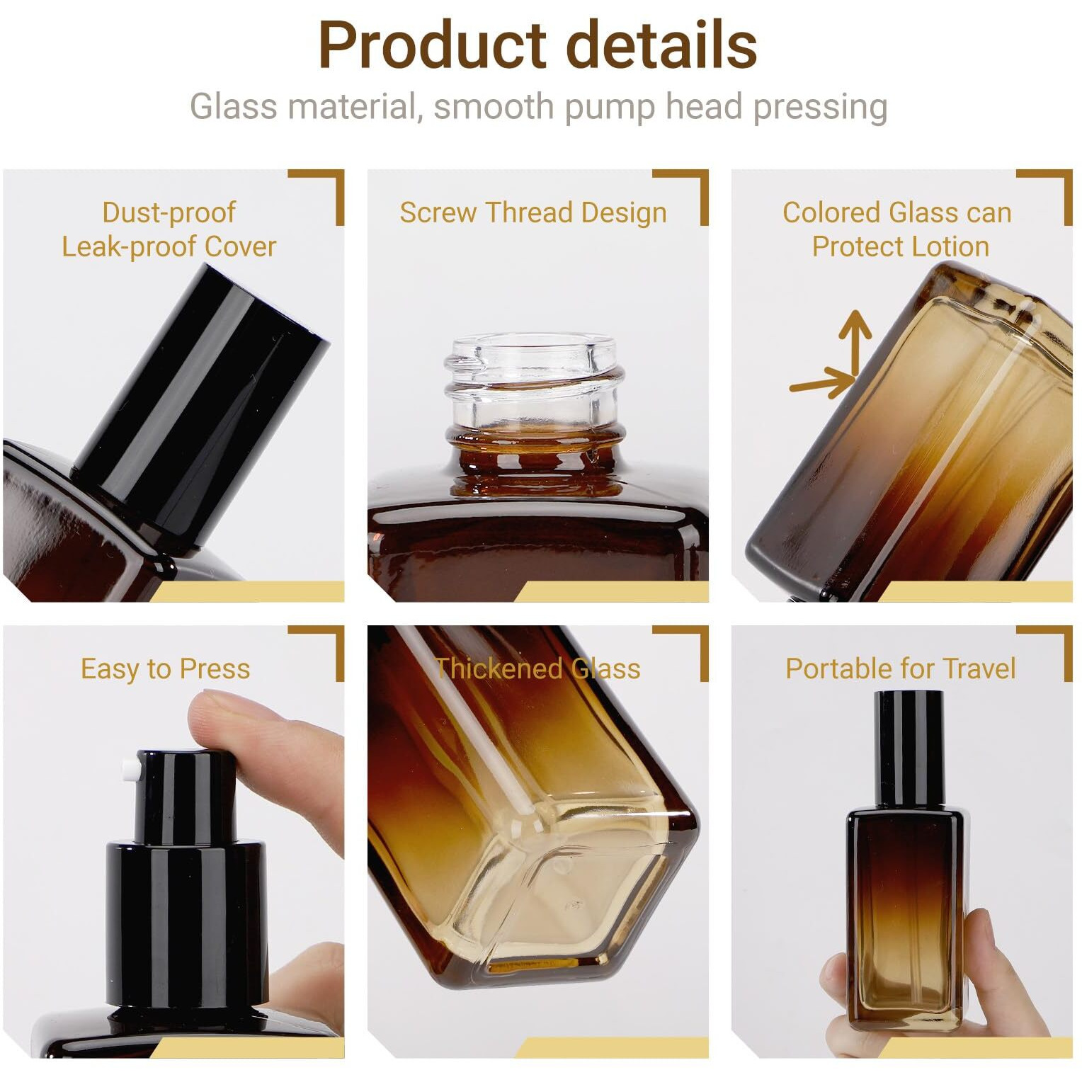 Segbeauty 3.38Oz Glass Lotion Dispenser With Pump, 4 Pack Gradient Brown Refillable Cosmetic Containers 100Ml Lotion Bottle Travel Size With Pump Empty Container Glass Travel Bottles For Toiletries