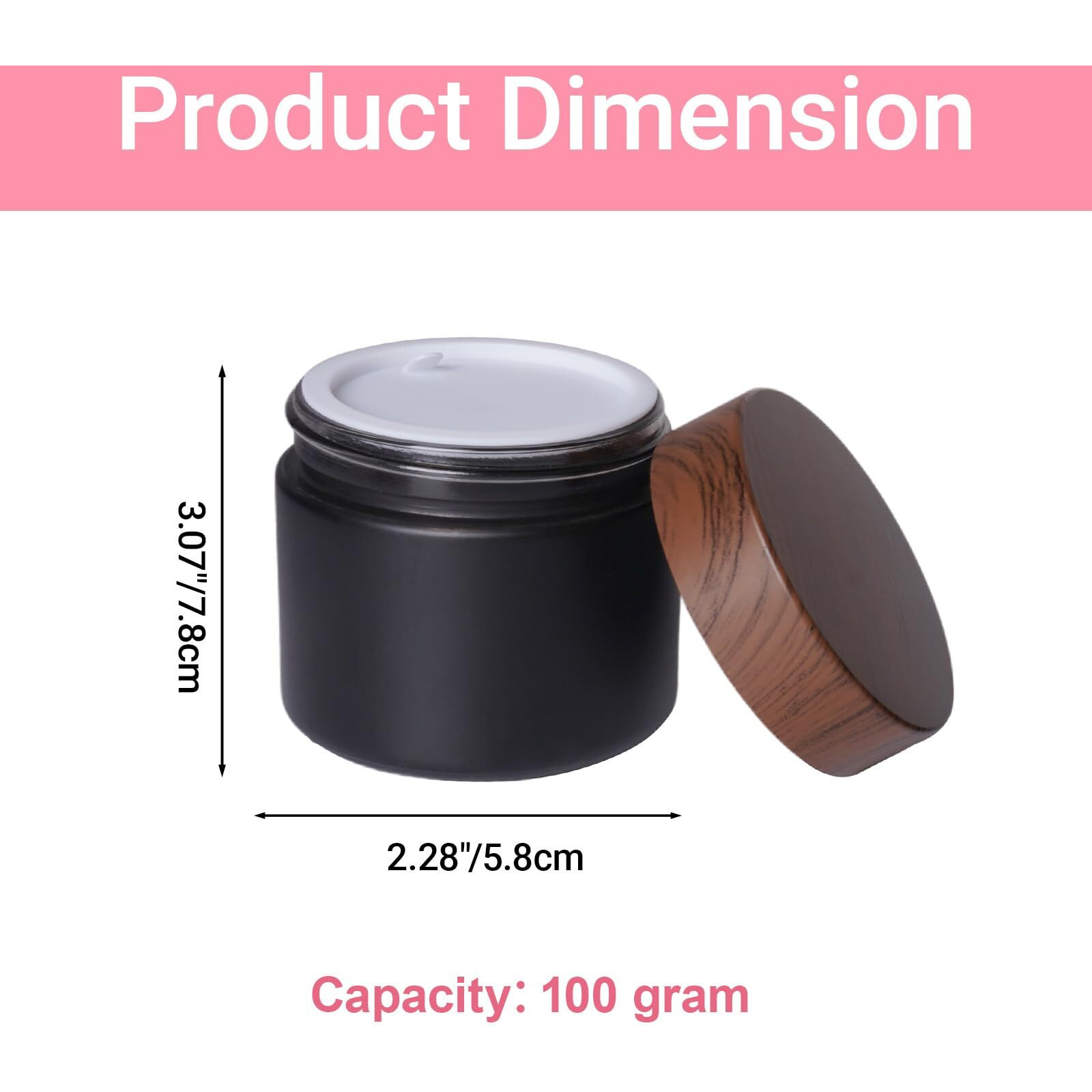 Miayon 6Pcs 3.53 Oz Small Travel Lotion Containers With Lids Glass Sample Empty Round Cosmetic Jar Bottles For Creams Makeup Lotion Toiletries Storage (Black, 100 Gram)