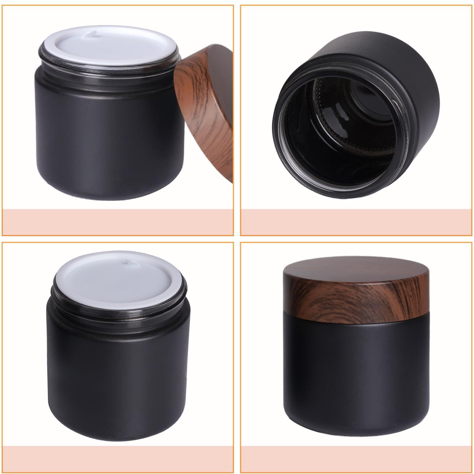 Miayon 6Pcs 3.53 Oz Small Travel Lotion Containers With Lids Glass Sample Empty Round Cosmetic Jar Bottles For Creams Makeup Lotion Toiletries Storage (Black, 100 Gram)
