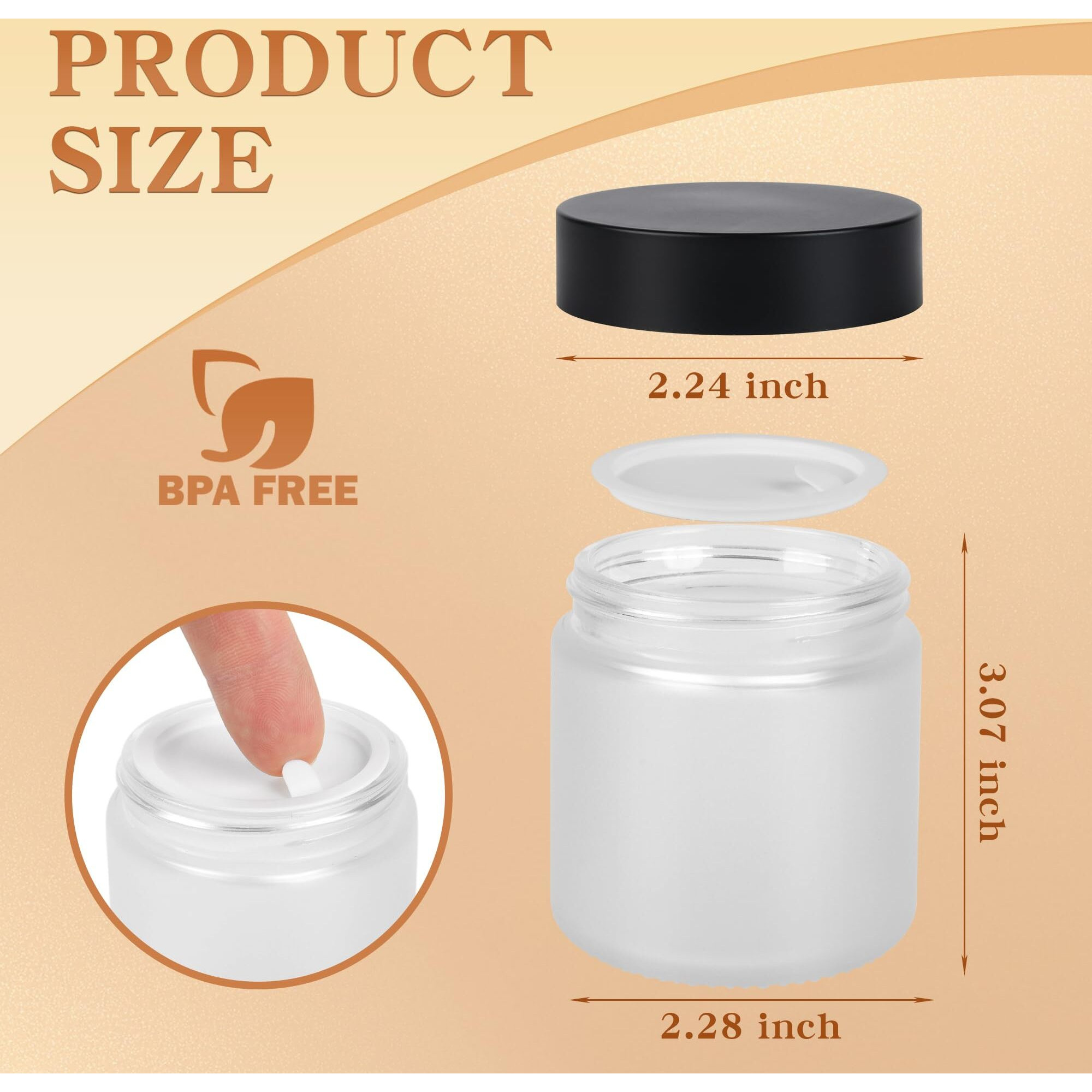 Glass Jars With Lids,Eco-Friendly Cosmetic Containers With Airtight Black Lids & Liners, Multi-Color Options For Cream, Lotion, Body Butter, Diy Skincare Travel Jars (Clear Frosted, 4Oz)