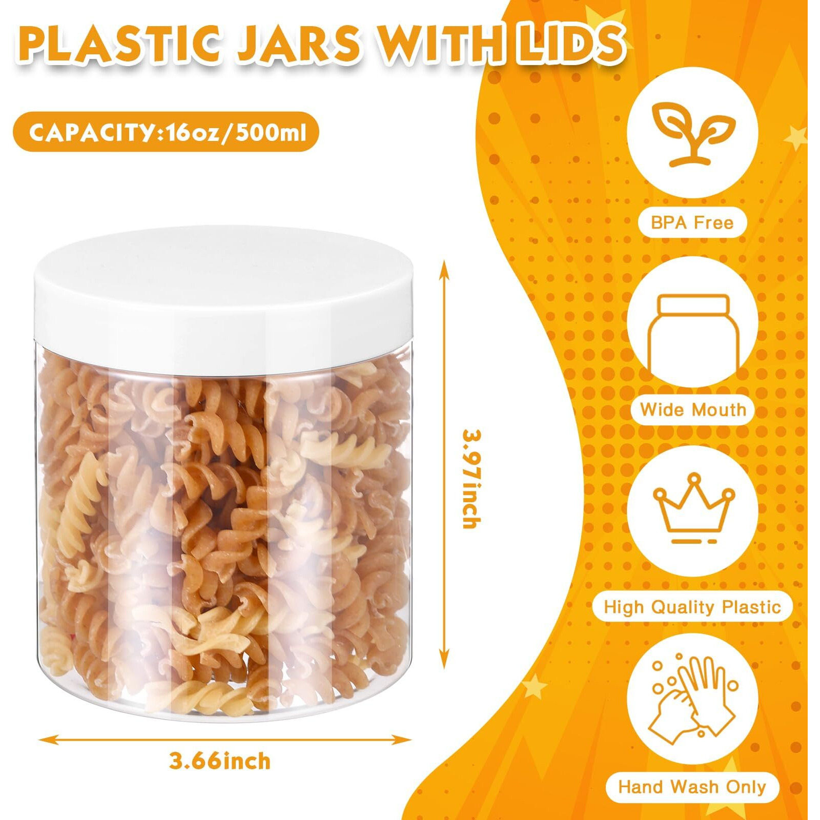 Satinior 12 Pack 16 Oz Plastic Container Jars With Lids Round Clear Travel Cosmetic Container Slime Jars For Toiletries, Lotion, Cream, Ointments, Makeup, Rhinestone, Samples, Kitchen Storage(White)