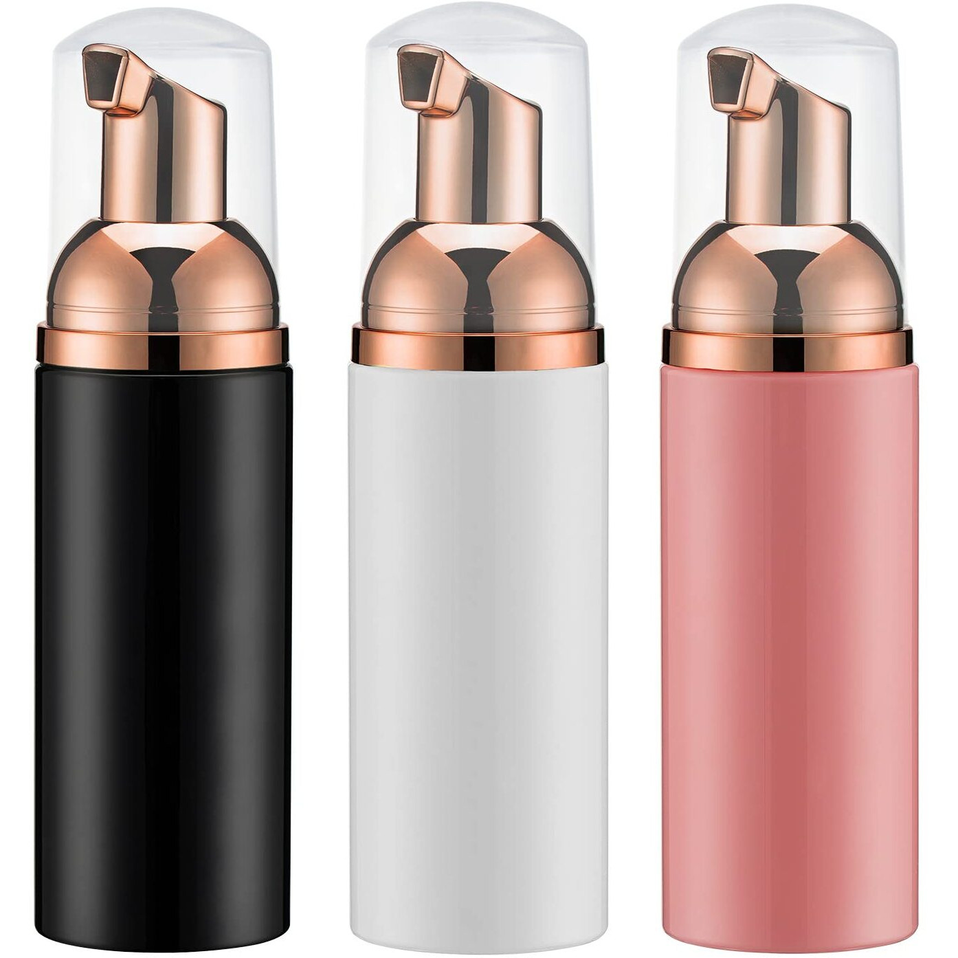 2Oz Foam Pump Bottle (3Pcs) Empty Travel Foaming Dispenser For Hand Soap, Lash Cleanser, Shampoo (60Ml, Rose Gold &Black,White,Pink