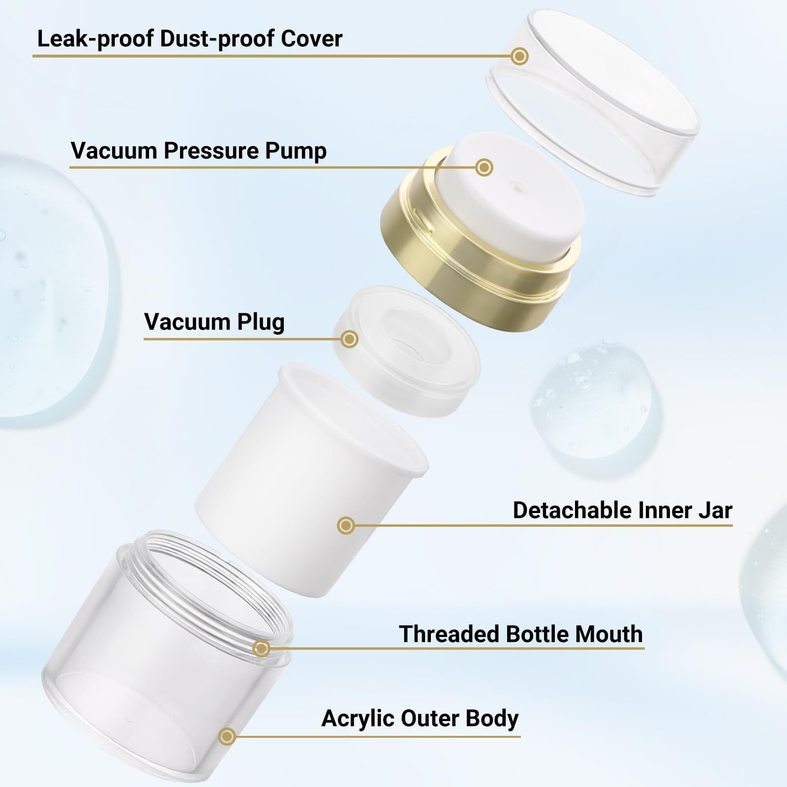 Segbeauty 1Oz Airless Bottles Travel, 30Ml Airless Pump Jars Refillable Travel Bottles Empty Makeup Containers Lotion Dispenser, Pack Of 3 Gold Vacuum Bottle For Lotion Moisturizer Creams