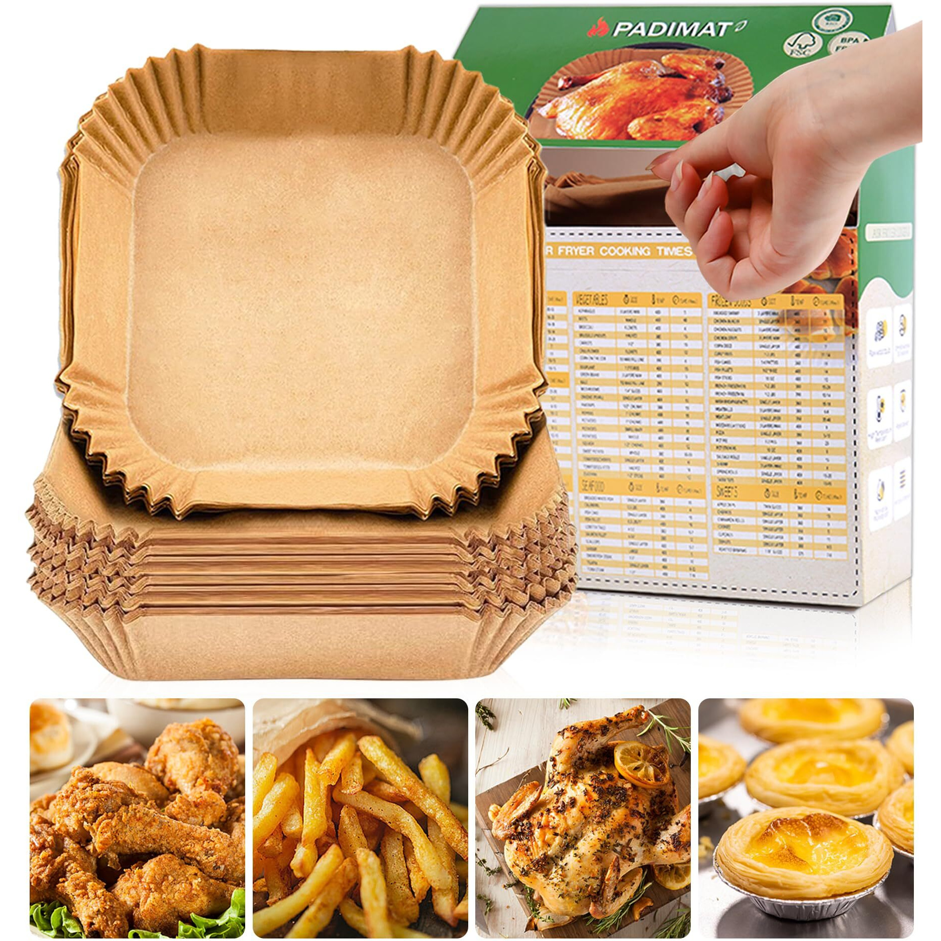 Disposable Paper Liners, 120 Pcs Square Airfryer Parchment Cooking Non-Stick Liner Accessories, Microwave Oven, Frying Pan, Oil-Proof Air Fryers Filters Sheet For 2 3 4 4.5 Qt Baking Basket