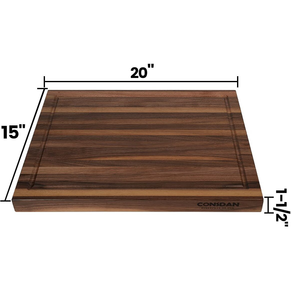 Consdan Walnut Cutting Board For Kitchen, Usa Grown Hardwood, 20 X 15, With Invisible Inner Handle, Prefinished With Food-Grade Oil, Suitable For Kitchen Edge Grain, 1-1/2"" Thick