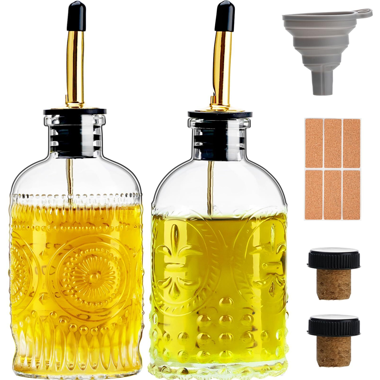 Gegewawa Olive Oil Dispenser Bottle For Kitchen With Metal Spout, Glass Oil Bottles 7Oz, Elegant Glass Cooking Oil Dispenser For Kitchen-2Pcs