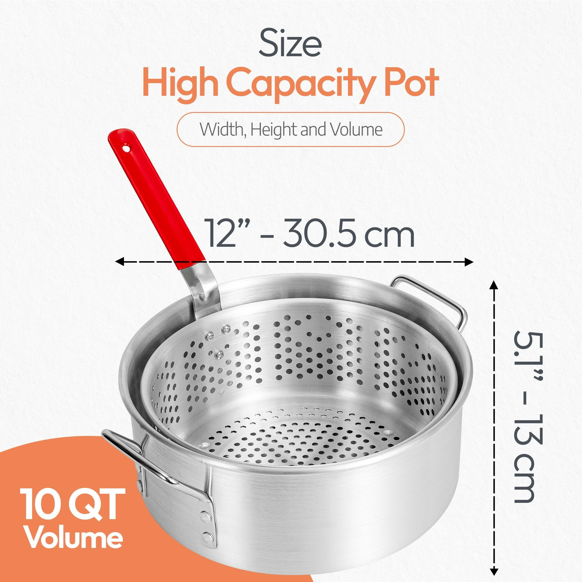 Cuisine Ready Aluminum Fish Fryer Pot With Basket | 10Qt Deep Frying Pot With Handle | Outdoor Oil Fryer Pan With Fry Basket | Cooking Pot | Fried Chicken, Fish, Seafood, Turkey Legs, French Fries