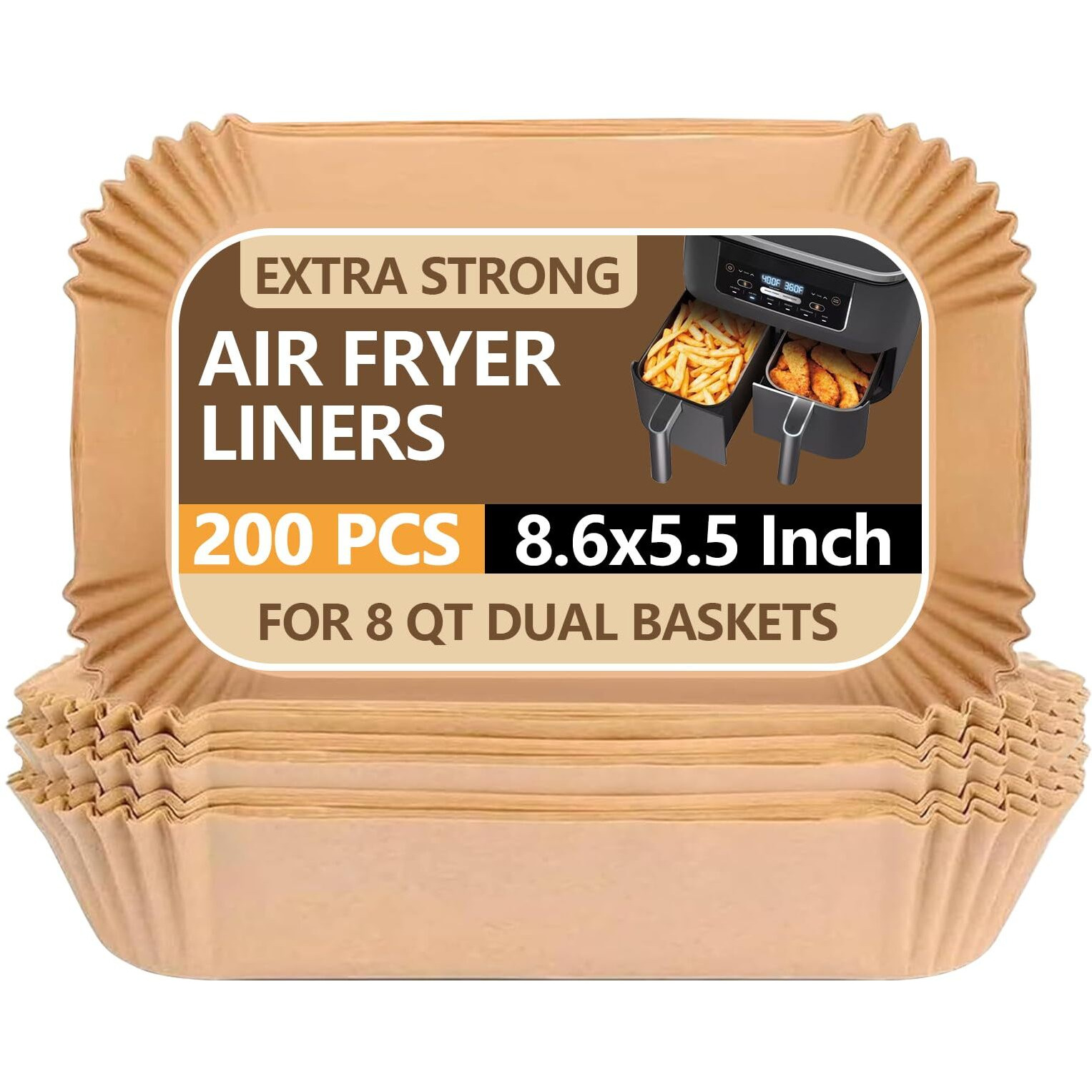 Ubeesize Air Fryer Paper Liners Disposable For Ninja, 200 Pcs Non Stick Parchment Paper For Ninja Dz201/Dz401 Dual, Oil Proof, Water Proof Food Grade Air Fryer Accessoriess(Rectangle - 8.6"&quotX5.5"")