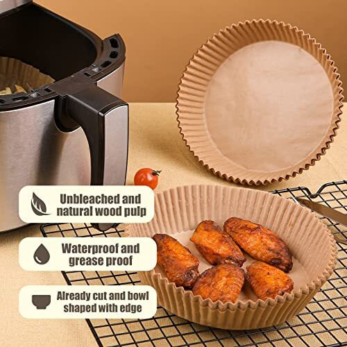 Golden Associate Disposable Paper Liner Round 250 Pcs For 4 To 8 Qt Air Fryer Baskets, Non-Stick Oil-Proof Parchment Liner Cooking Paper