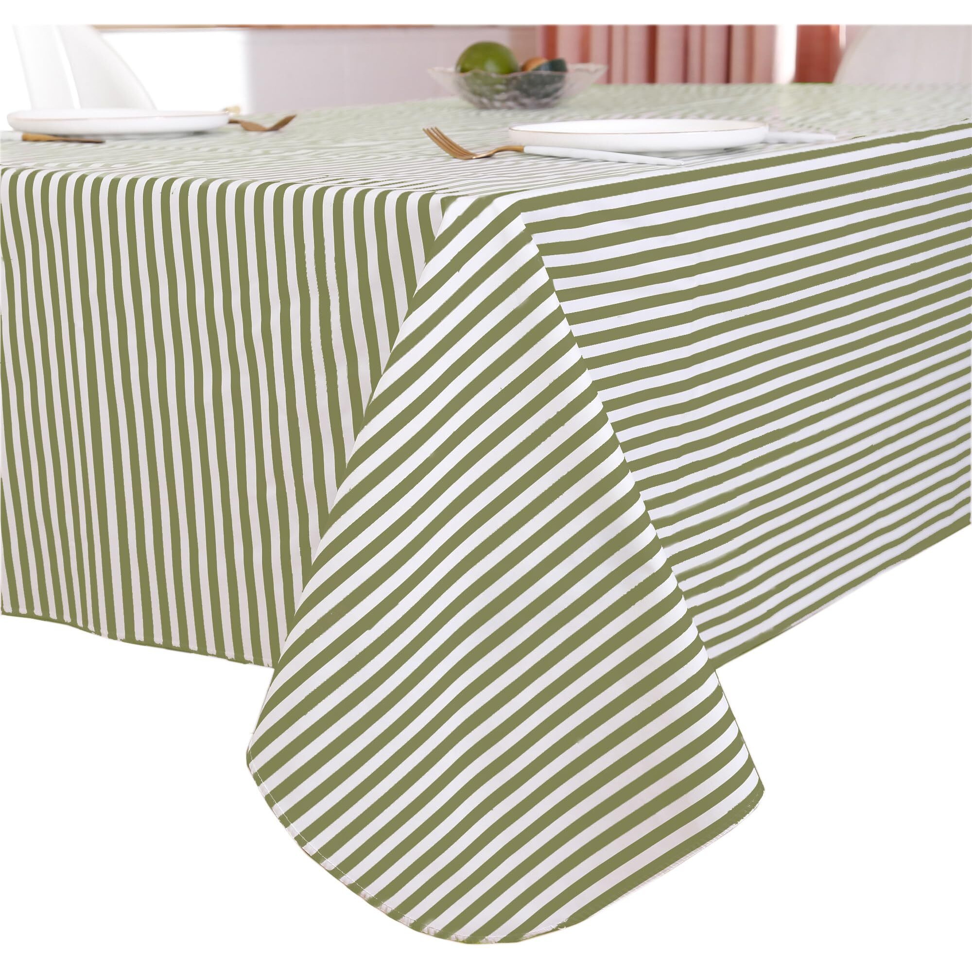 Heavy Duty Vinyl Tablecloth With Flannel Backing Waterproof Oil-Proof Plastic Table Cloth Stain-Resistant Wipeable Rectangle Or Square Table Cover For Indoor And Outdoor (Stripe, 52X70 Inch)