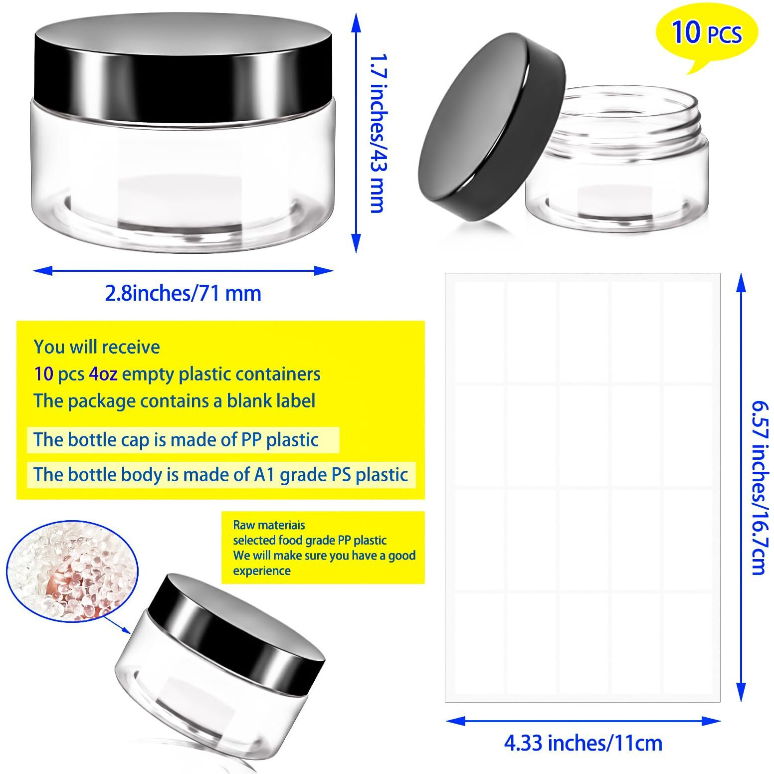 Motbach 10 Pack 4Oz Plastic Jars With Lids, 120Ml Round Clear Cosmetic Containers Makeup Jars,Travel Size Containers Jar For Lotion Cream Eyeshadow Sample Ointment Salve Balm Powder Travel Storage