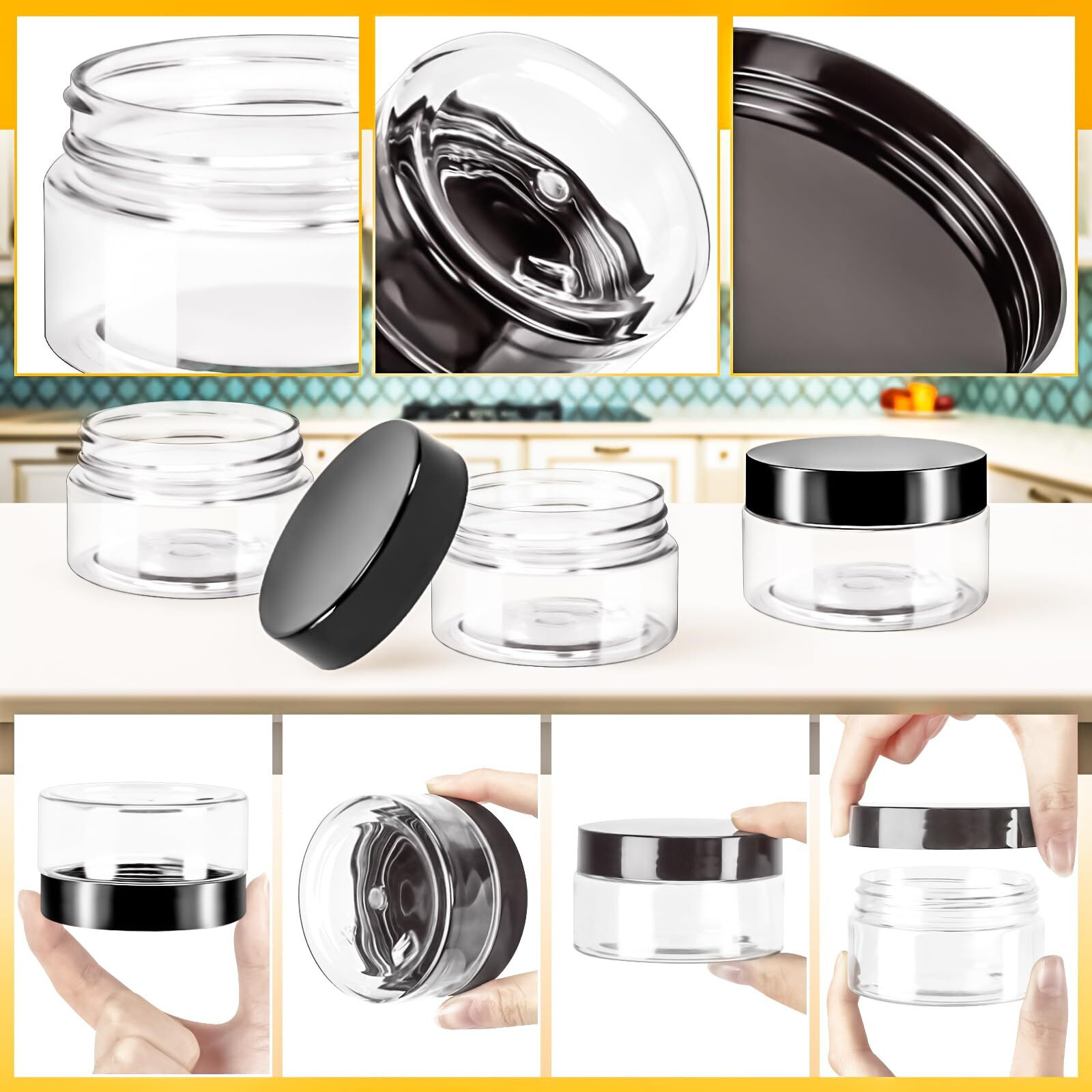 Motbach 10 Pack 4Oz Plastic Jars With Lids, 120Ml Round Clear Cosmetic Containers Makeup Jars,Travel Size Containers Jar For Lotion Cream Eyeshadow Sample Ointment Salve Balm Powder Travel Storage