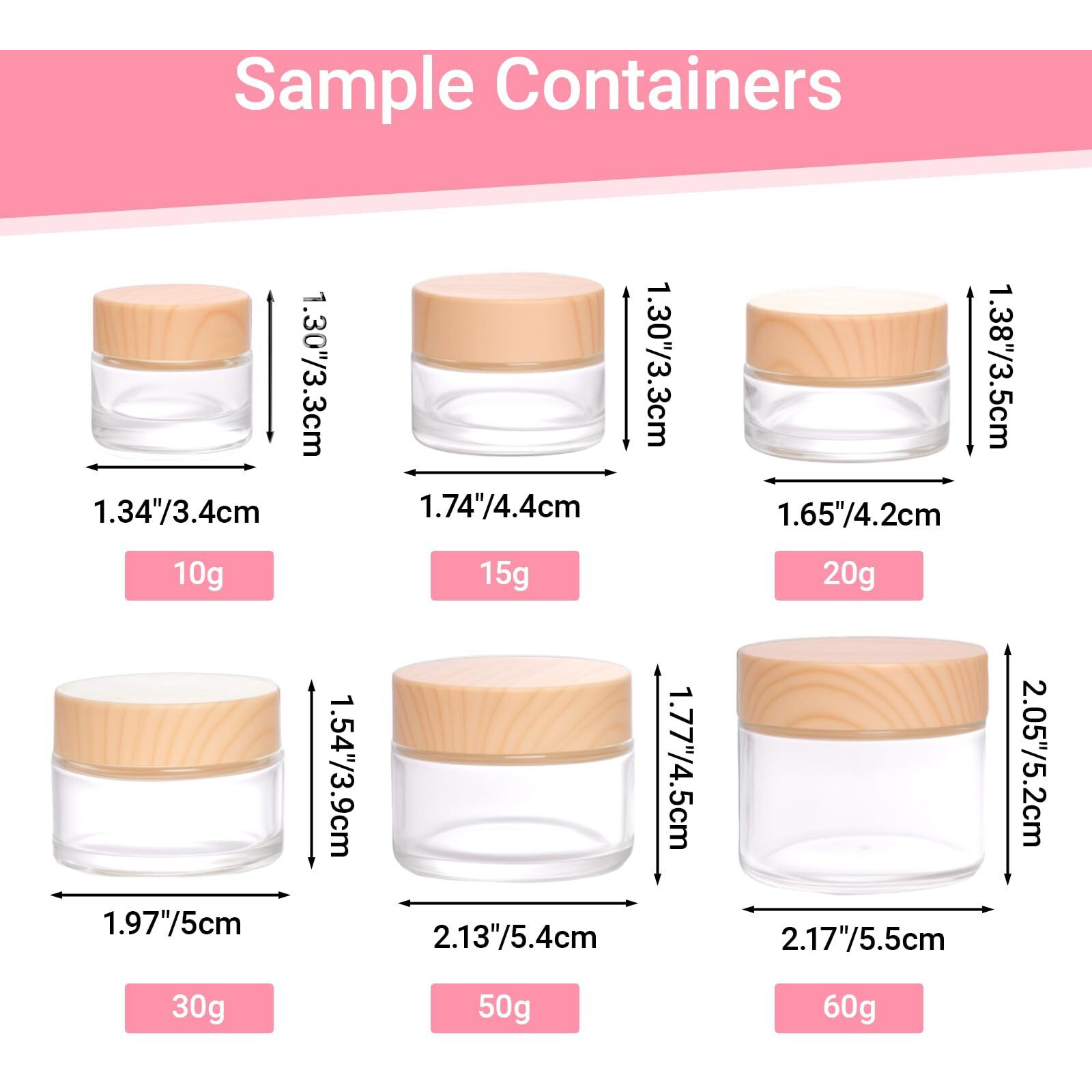 Miayon 6Pcs Small Travel Lotion Containers With Lids Glass Sample Empty Round Cosmetic Jar Bottles For Creams Makeup Lotion Toiletries Storage (White, Mixed Size)