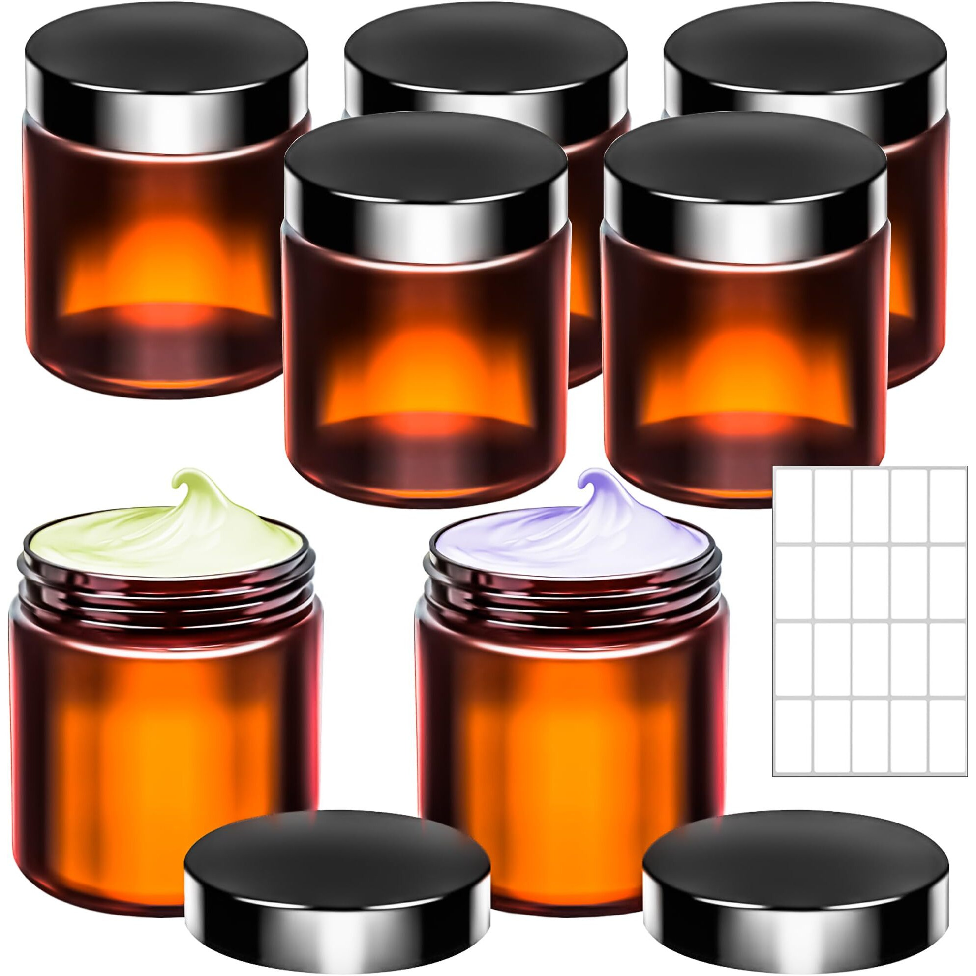 Motbach 5 Pack 8Oz Plastic Jars With Lids, 240Ml Amber Round Cosmetic Containers Makeup Jars, Travel Size Containers Jar For Lotion Cream Eyeshadow Sample Powder Slime Ointment Salve Balm Storage