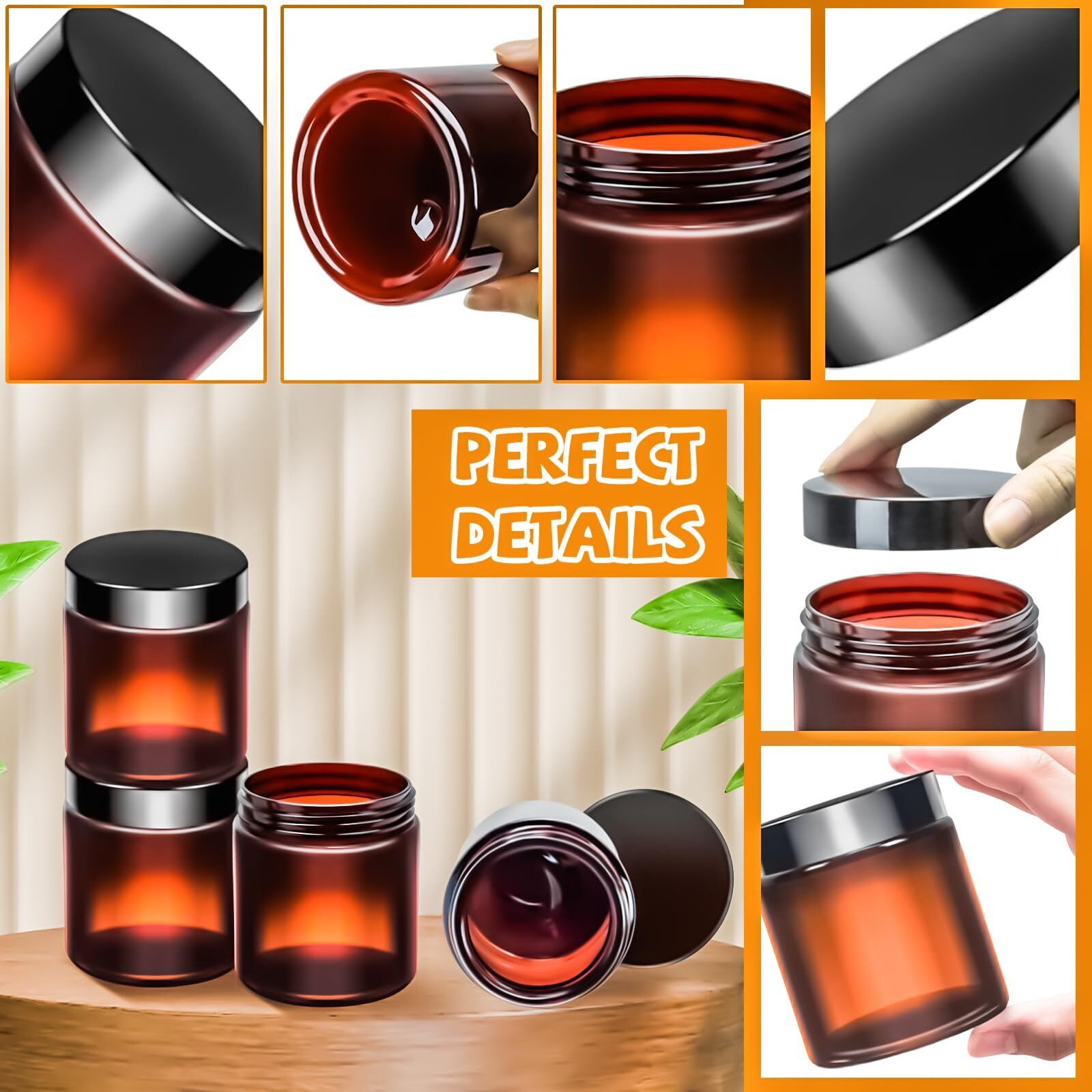 Motbach 5 Pack 8Oz Plastic Jars With Lids, 240Ml Amber Round Cosmetic Containers Makeup Jars, Travel Size Containers Jar For Lotion Cream Eyeshadow Sample Powder Slime Ointment Salve Balm Storage