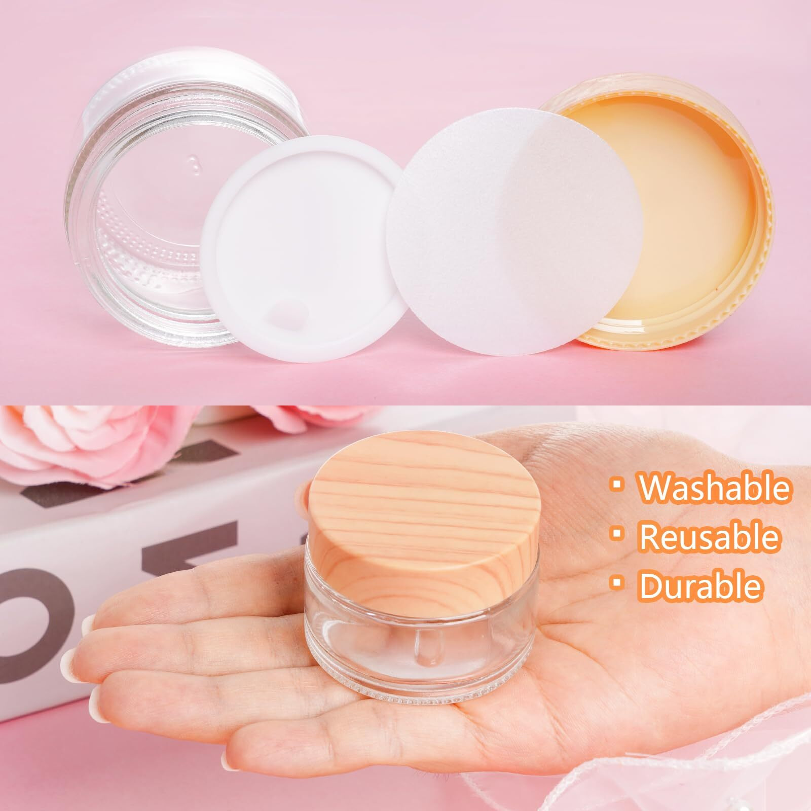 Miayon 6Pcs 1.06 Oz Small Travel Lotion Containers With Lids Glass Sample Empty Round Cosmetic Jar Bottles For Creams Makeup Lotion Toiletries Storage (White, 30 Gram)