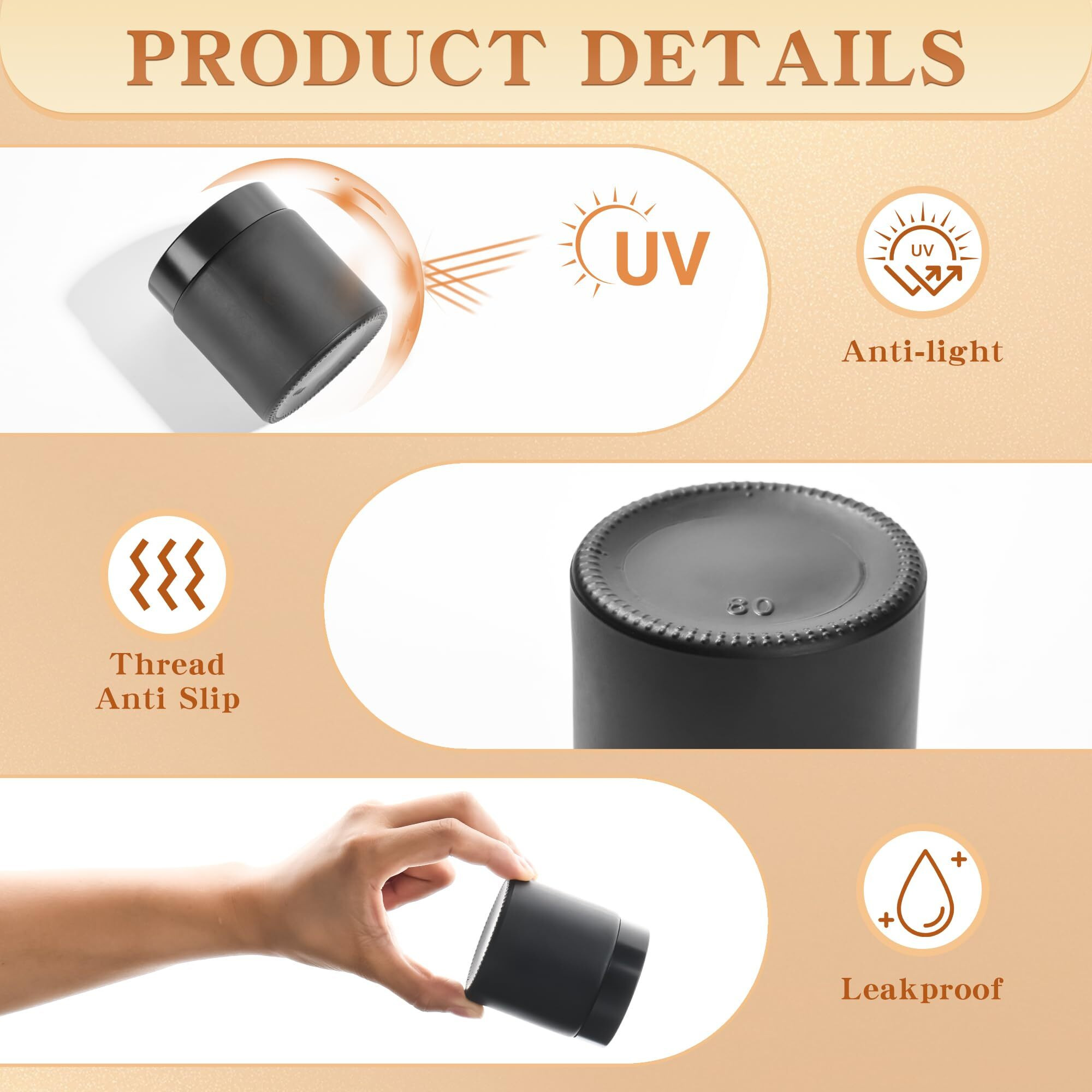 Glass Jars With Lids,Eco-Friendly Cosmetic Containers With Airtight Black Lids & Liners, Multi-Color Options For Cream, Lotion, Body Butter, Diy Skincare Travel Jars (Frosted Black, 4Oz)
