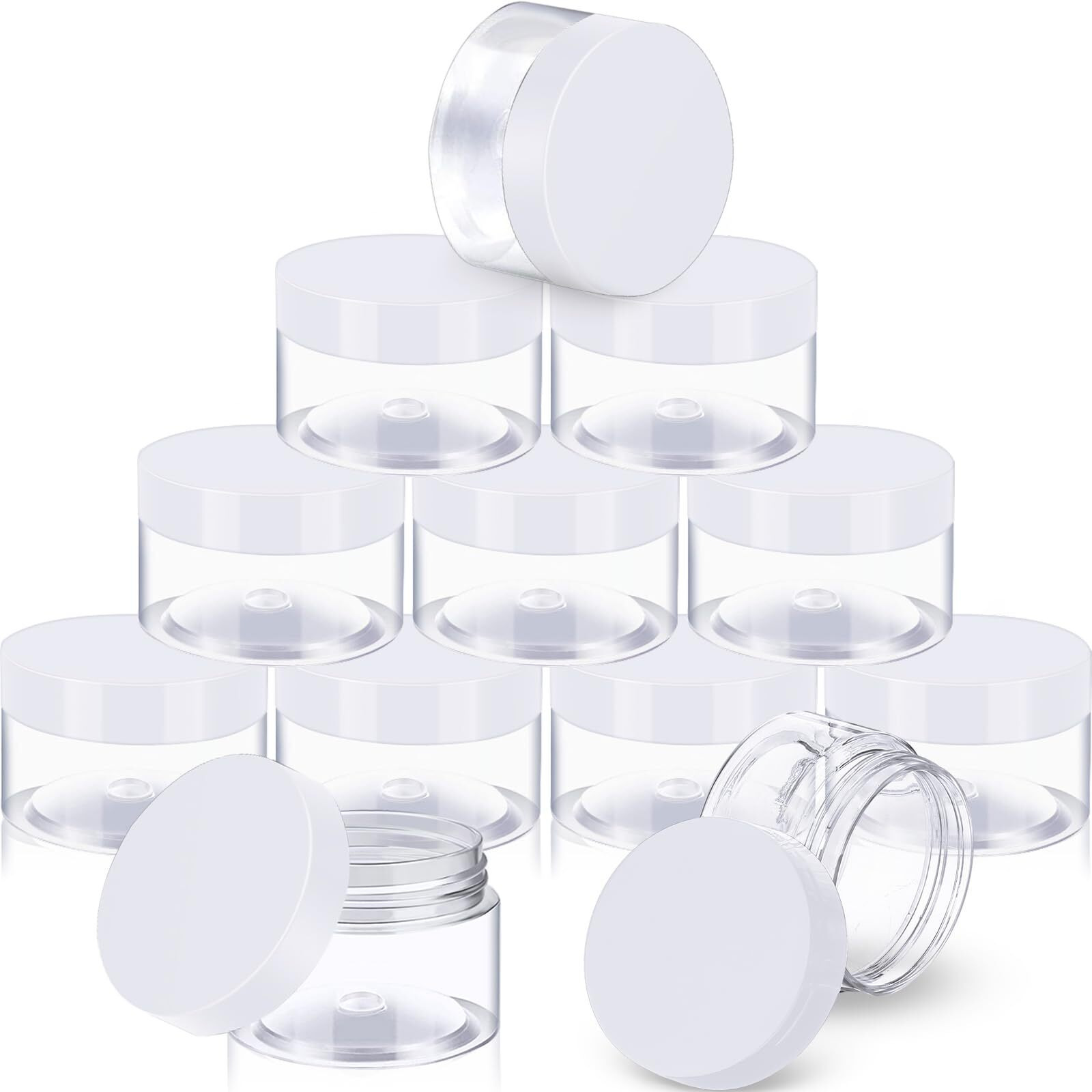 Satinior 12 Pack 12 Oz Plastic Container Jars With Lids Round Clear Travel Cosmetic Container Slime Jars For Toiletries, Lotion, Cream, Ointments, Makeup, Rhinestone, Samples, Kitchen Storage(White)