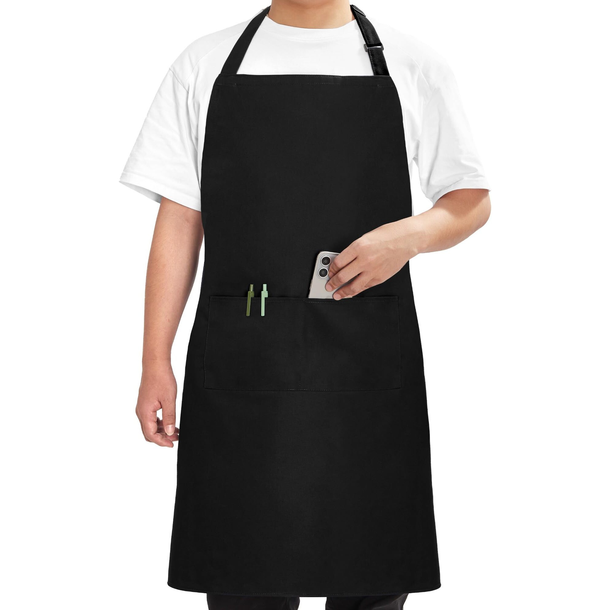 Syntus Chef Apron For Men Women Kitchen Cooking Apron With Pockets, Adjustable Bib Aprons Water, Oil & Stain Resistant, 1 Pack Black