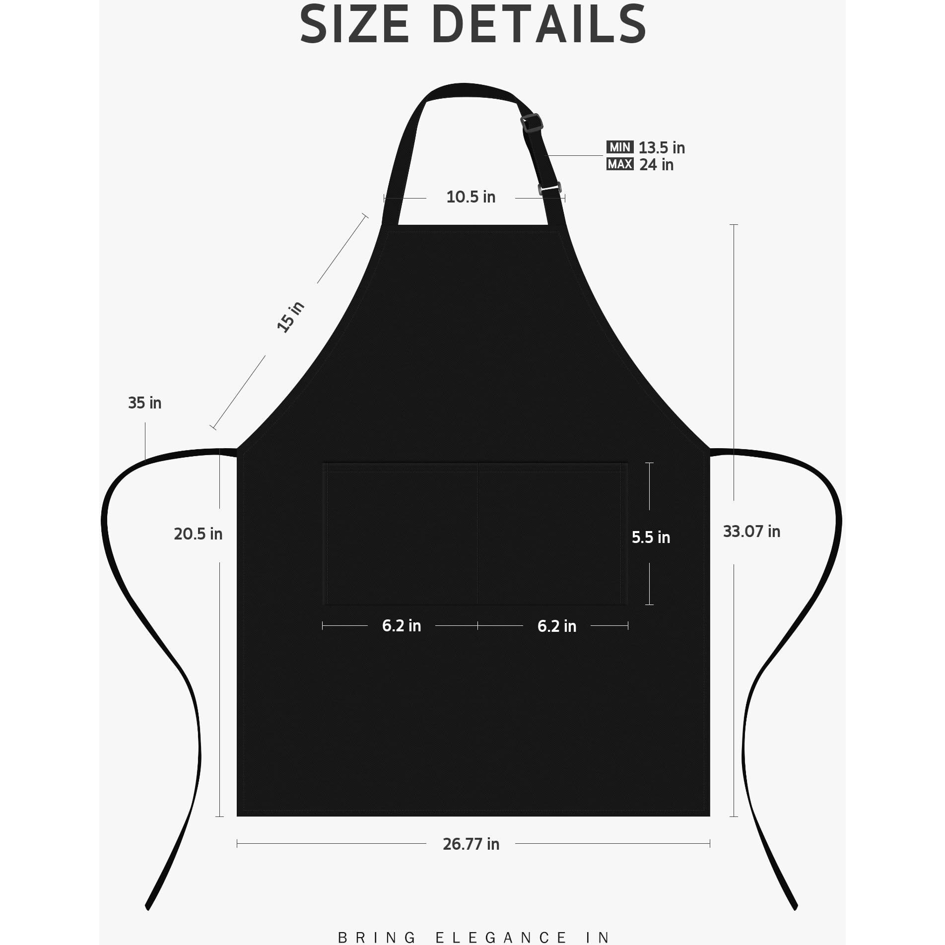 Syntus Chef Apron For Men Women Kitchen Cooking Apron With Pockets, Adjustable Bib Aprons Water, Oil & Stain Resistant, 1 Pack Black