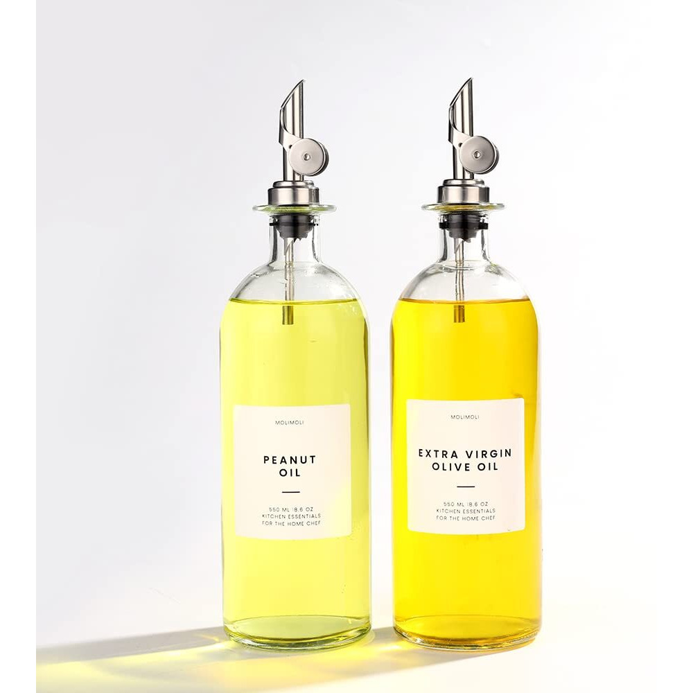 Molimoli Oil And Vinegar Dispenser With Metal Pour Spout, Weighted Pourer, Glass Bottle Dispenser For Kitchen, Olive Oil Cruet, Glass Olive Oil Bottle | 500Ml, Set Of 2