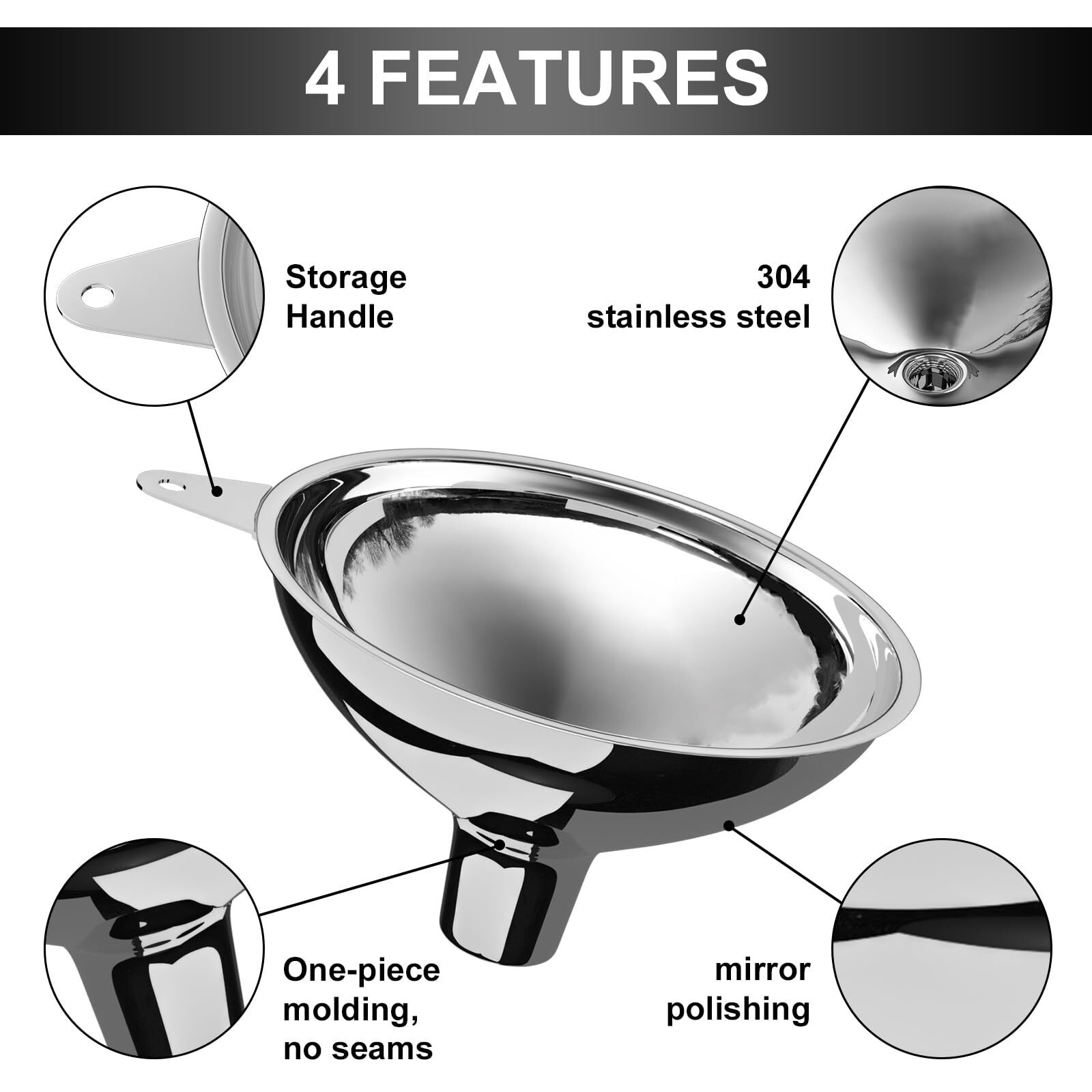Serinar Stainless Steel Large Funnel With Filter (5.7 In. X 1 In. Mouth) With 50 Mesh Stainless Steel Food Filter, Metal Funnel For Bottle Filling, Food Funnel For Oil, Juice, Coffee, Honey, Milk