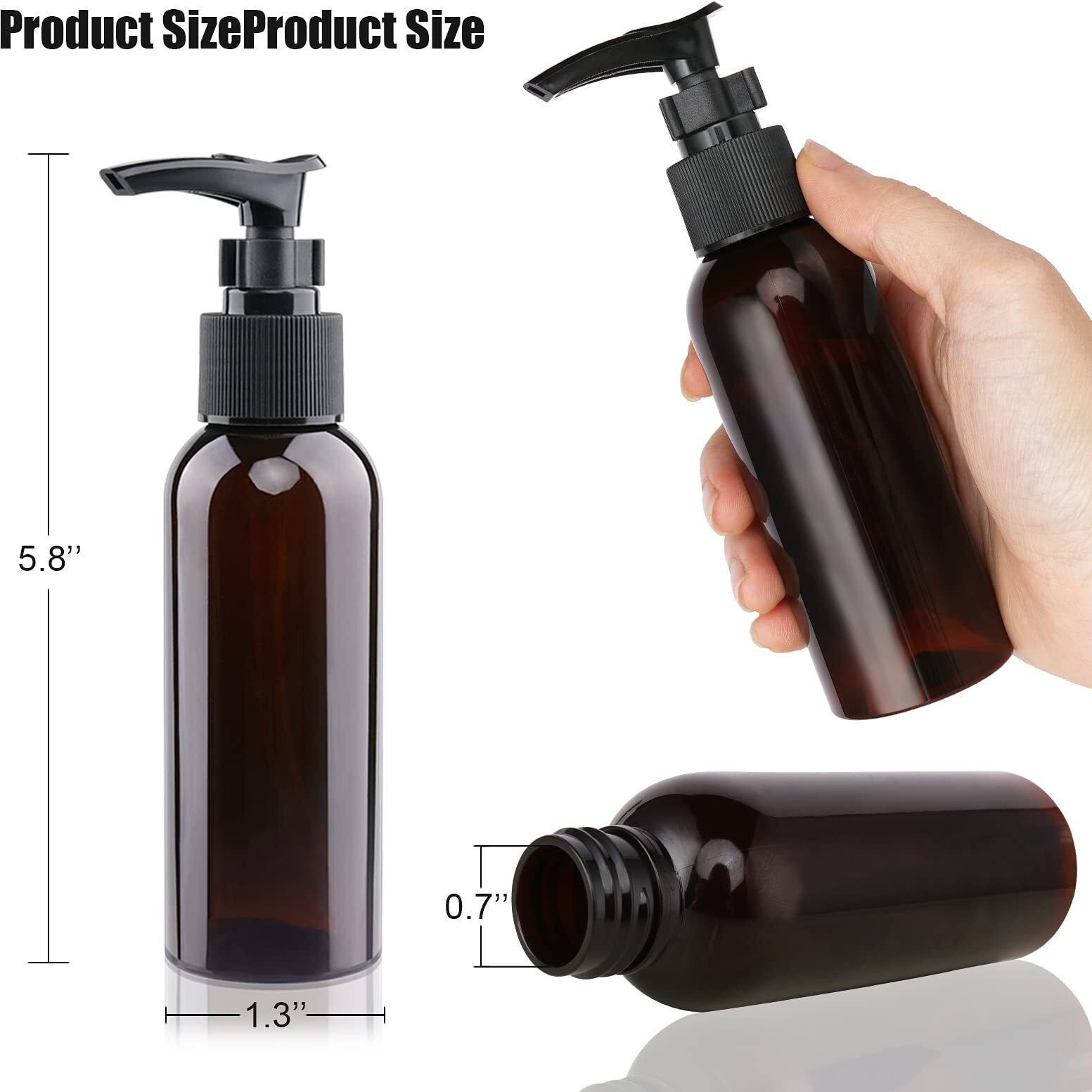 5 Pack Travel Bottles Pump Bottles Dispenser 3.4Oz/100Ml Plastic Lotion Pump Bottle Clear Travel Toiletry Bottles With Extra 1 Pump Leak Proof For Makeup Cosmetic Containers (Brown)