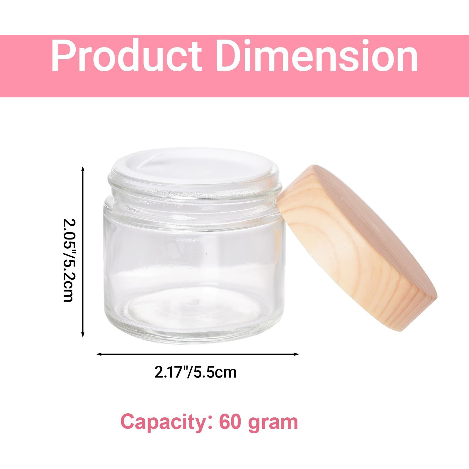 Miayon 6Pcs 2.12 Oz Small Travel Lotion Containers With Lids Glass Sample Empty Round Cosmetic Jar Bottles For Creams Makeup Lotion Toiletries Storage (White, 60 Gram)