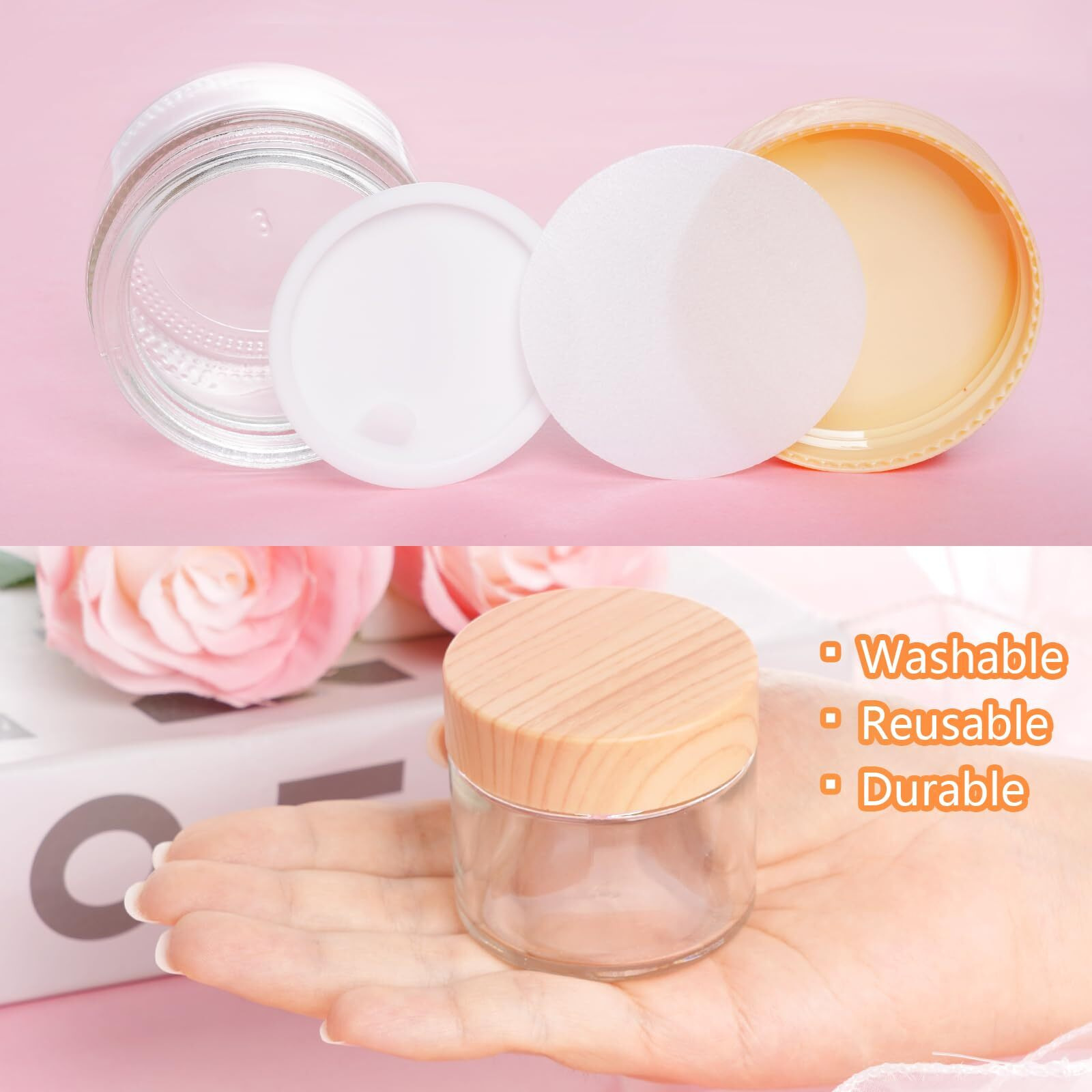 Miayon 6Pcs 2.12 Oz Small Travel Lotion Containers With Lids Glass Sample Empty Round Cosmetic Jar Bottles For Creams Makeup Lotion Toiletries Storage (White, 60 Gram)