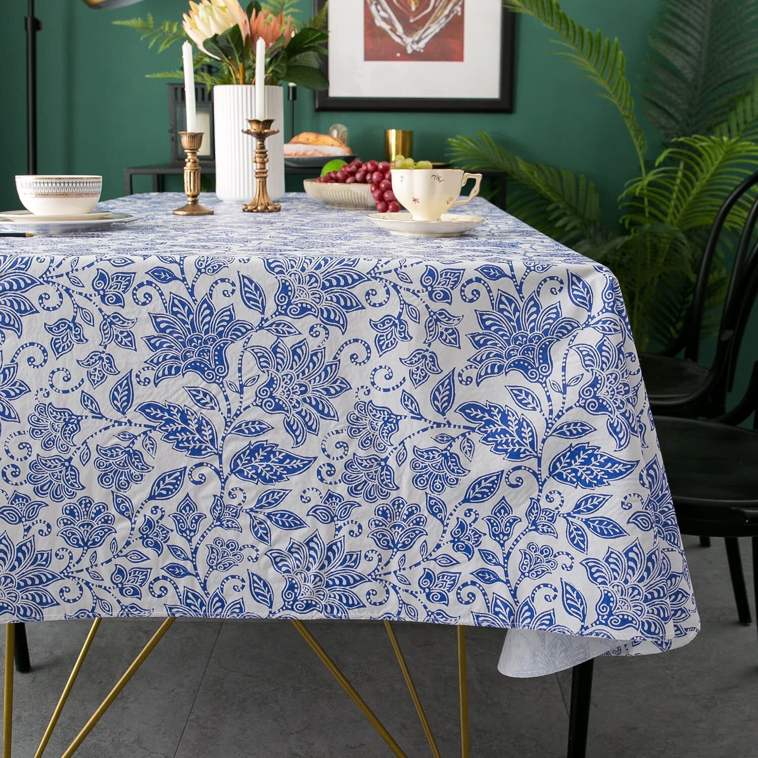 Vinyl Tablecloth With Flannel Backed Waterproof Oil-Proof Pvc Table Cloth Wipeable Spill-Proof Plastic Table Cover For Indoor And Outdoor(Flower, 60 X 102 Inch Rectangle)