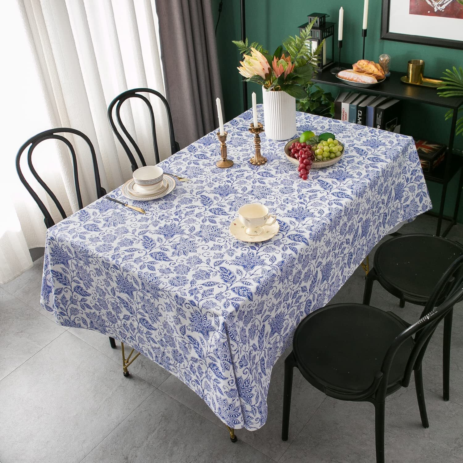 Vinyl Tablecloth With Flannel Backed Waterproof Oil-Proof Pvc Table Cloth Wipeable Spill-Proof Plastic Table Cover For Indoor And Outdoor(Flower, 60 X 102 Inch Rectangle)