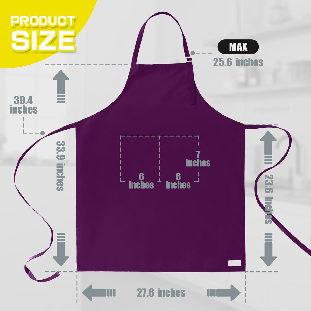 Rotanet Extra Large Apron For Men Adjustable Bib Aprons With 2 Pockets Cooking Kitchen Bbq Grilling Big For Women Chef Water & Oil Resistant Purple