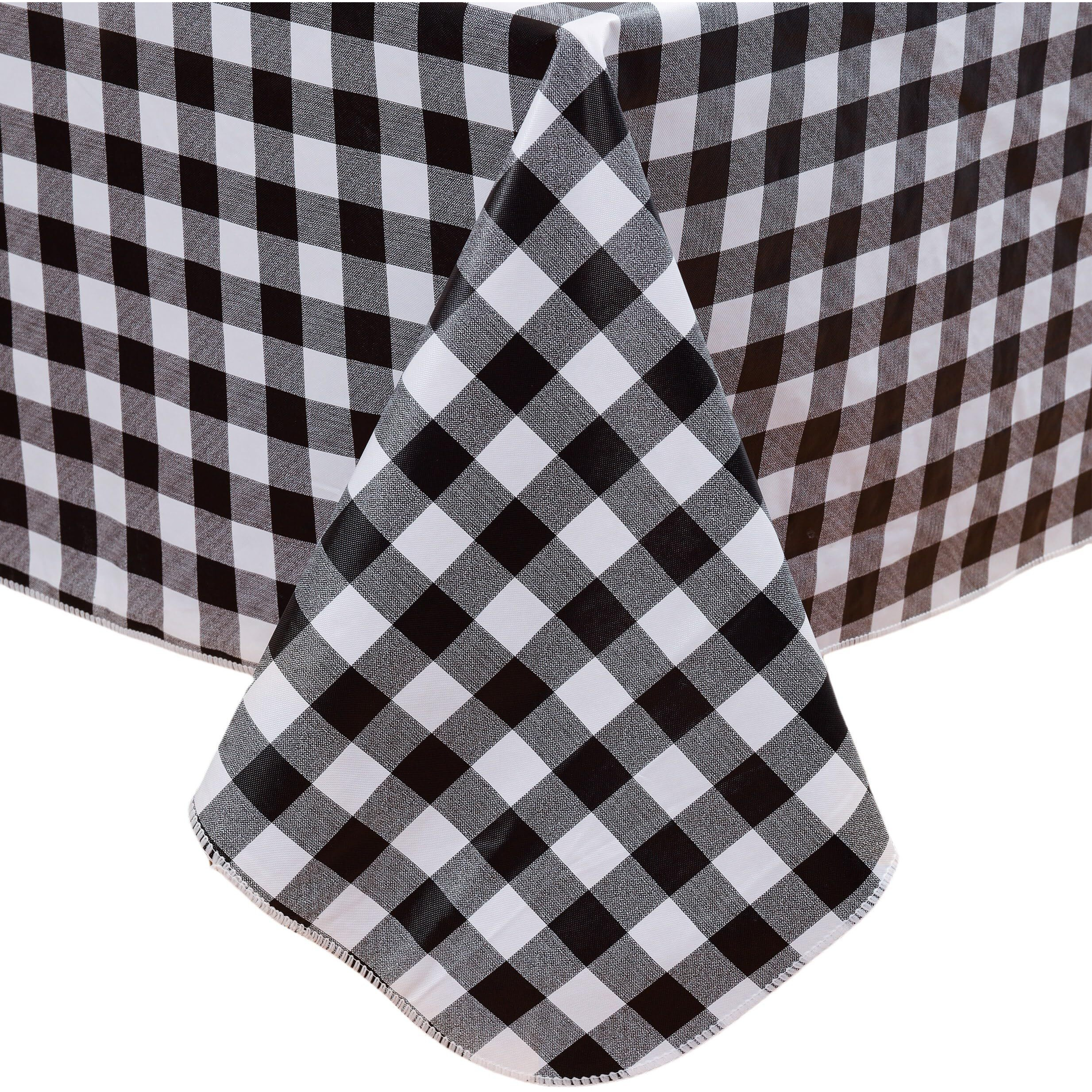 Heavy Duty Vinyl Tablecloth With Flannel Backing Waterproof Oil-Proof Plastic Table Cloth Stain-Resistant Wipeable Rectangle Or Square Table Cover For Indoor And Outdoor (Black Checkered, 52X70 Inch)