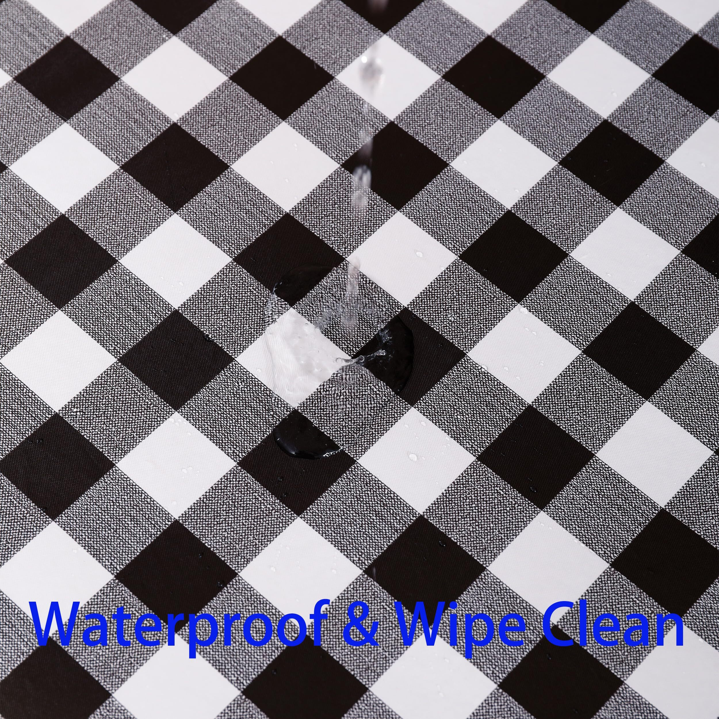 Heavy Duty Vinyl Tablecloth With Flannel Backing Waterproof Oil-Proof Plastic Table Cloth Stain-Resistant Wipeable Rectangle Or Square Table Cover For Indoor And Outdoor (Black Checkered, 52X70 Inch)