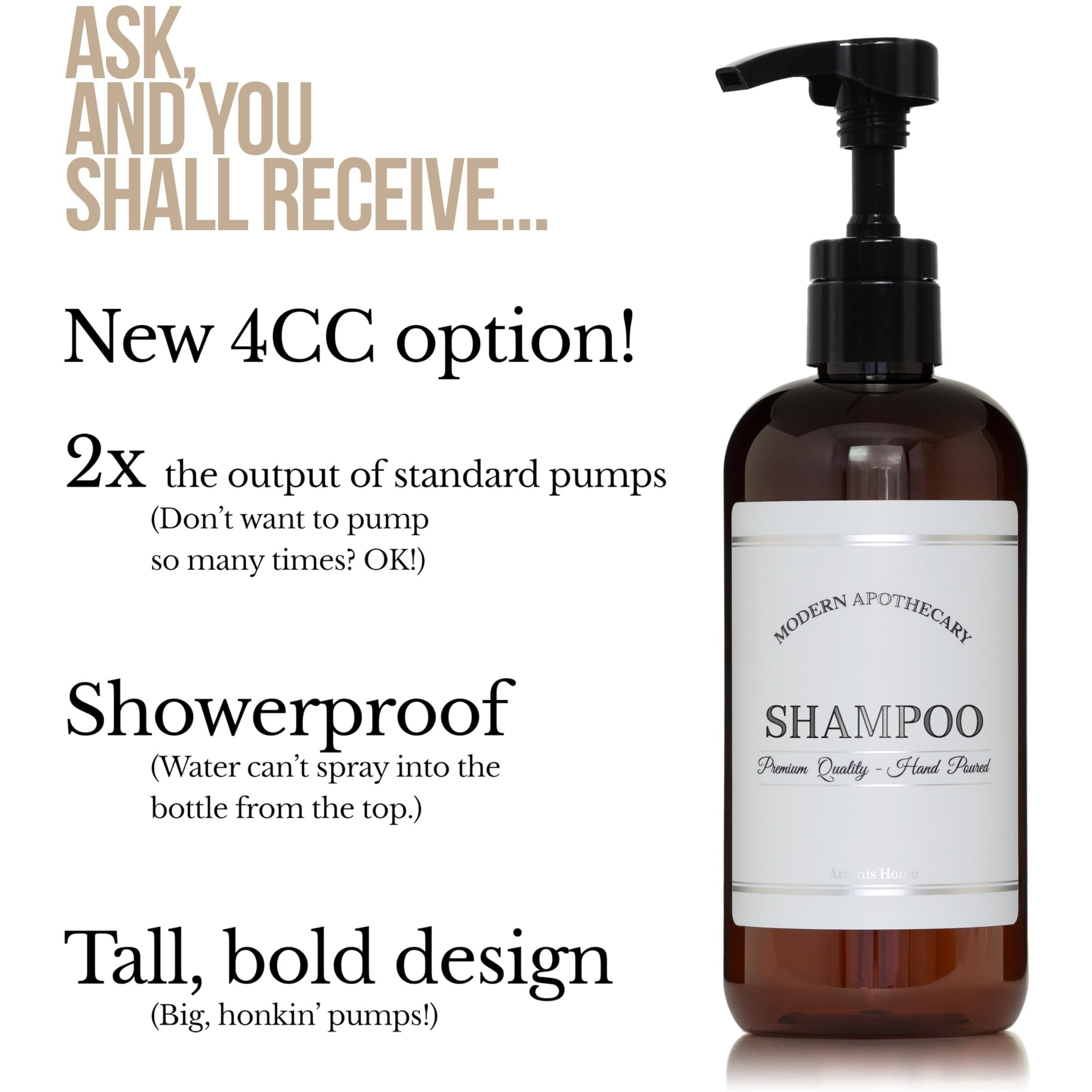 Artanis Home Amber Refillable Shampoo And Conditioner Bottles - Body Wash, Shampoo And Conditioner Dispenser - Pet Plastic, Refillable With High Output Pumps - Waterproof Labels - 16 Oz, 3 Pack