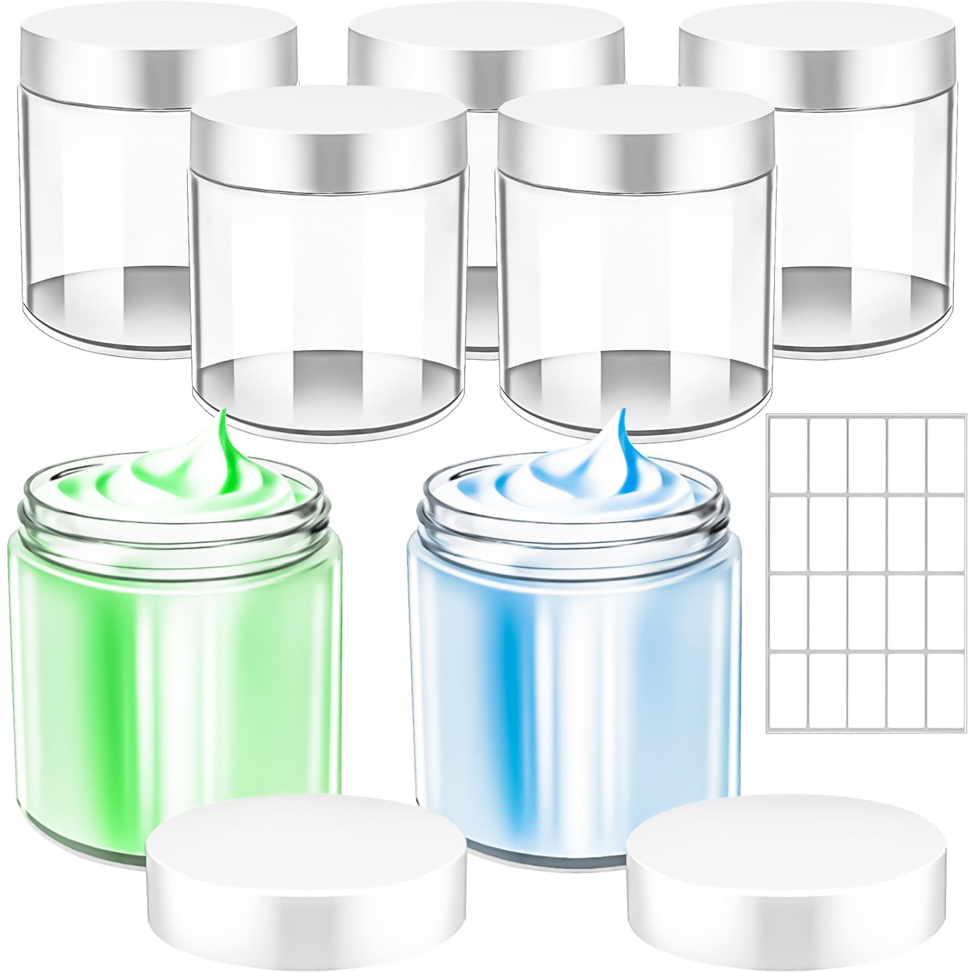 Motbach 5 Pack 8Oz Plastic Jars With Lids, 240Ml Clear Round Cosmetic Containers Makeup Jars, Travel Size Containers Jar For Lotion Cream Eyeshadow Sample Powder Slime Ointment Salve Balm Storage