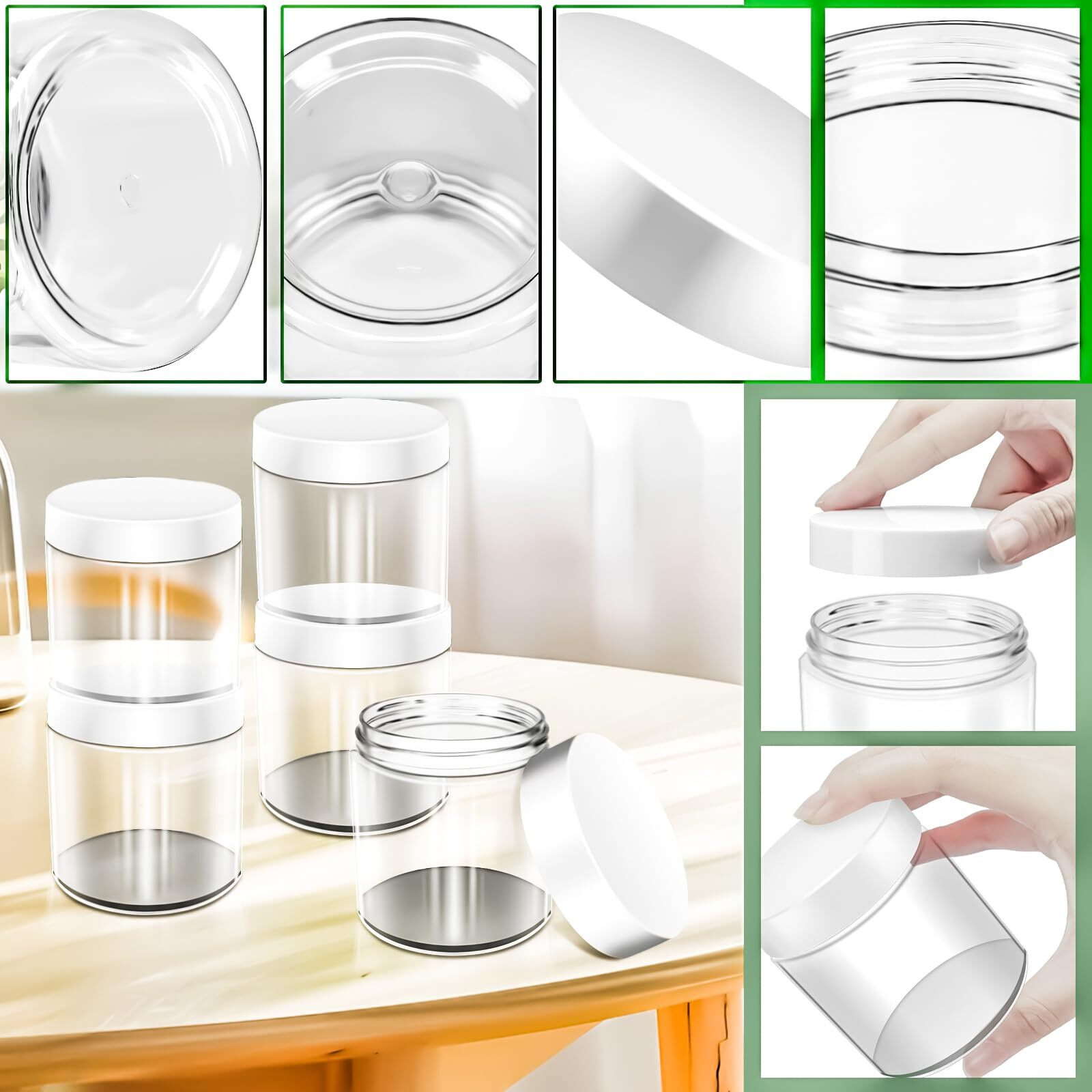 Motbach 5 Pack 8Oz Plastic Jars With Lids, 240Ml Clear Round Cosmetic Containers Makeup Jars, Travel Size Containers Jar For Lotion Cream Eyeshadow Sample Powder Slime Ointment Salve Balm Storage