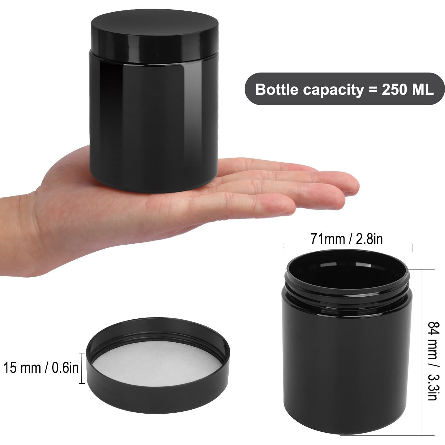 47 Packs 8 Oz (250 Ml) Black Plastic Jars With Lids, Plastic Jars With Lids For Beads, Rhinestones, Sequins Cosmetics, Lotion, Cream, Ointments And More By Kuklipjim