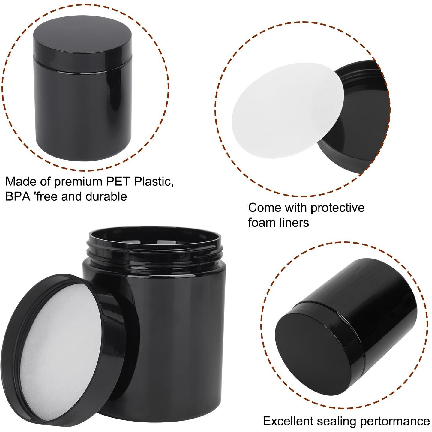 47 Packs 8 Oz (250 Ml) Black Plastic Jars With Lids, Plastic Jars With Lids For Beads, Rhinestones, Sequins Cosmetics, Lotion, Cream, Ointments And More By Kuklipjim