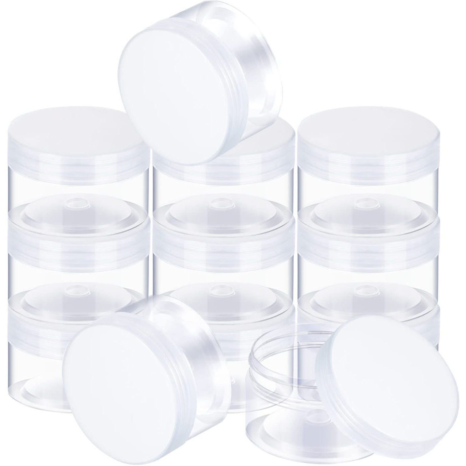 Satinior 12 Pack Plastic Container Jars With Lids Round Clear Travel Cosmetic Container Slime Jar For Toiletries, Lotion, Cream, Ointment, Makeup, Rhinestone, Sample, Kitchen Storage(2 Oz,Clear)